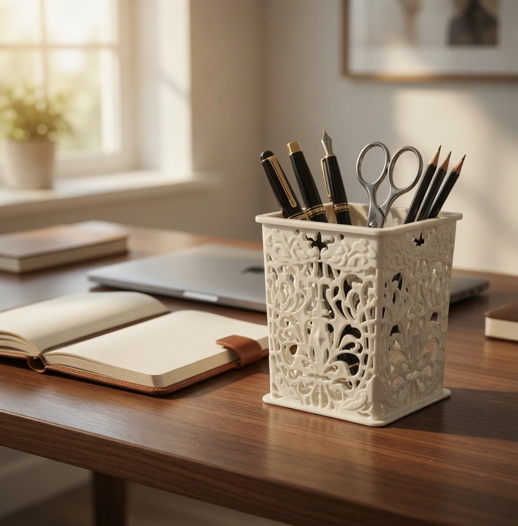 DAISO Japan REGARIA Off-White Lattice Pen Stand Desk Organizer 3.25×4″ Exc