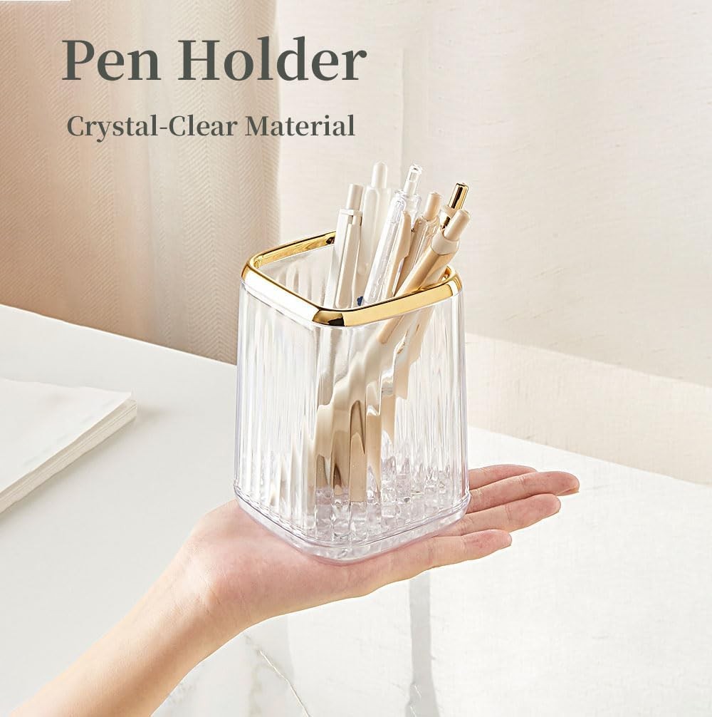 Acrylic Pen Holder Cute Clear Green Desk Organizer Pencils Makeup Brushes