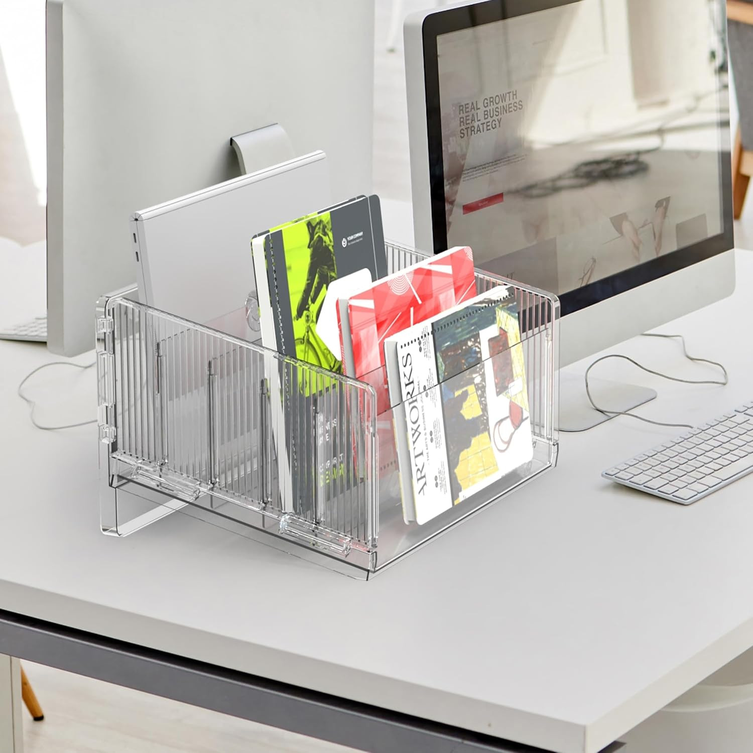 File Sorter Organizer, 5 Sections Acrylic Letter Tray for Desk, Mail Organizer L
