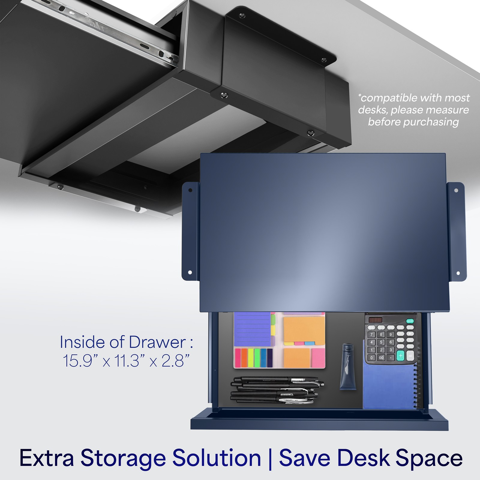 VIVO Black Space Saving Pull Out Under Desk Storage Drawer Desk Organizer