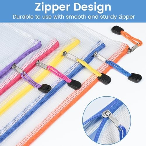 Sooez 24 Pack Mesh Zipper Pouch Bags with Label Pocket, A6 (9.1×4.7 in) Small Pe