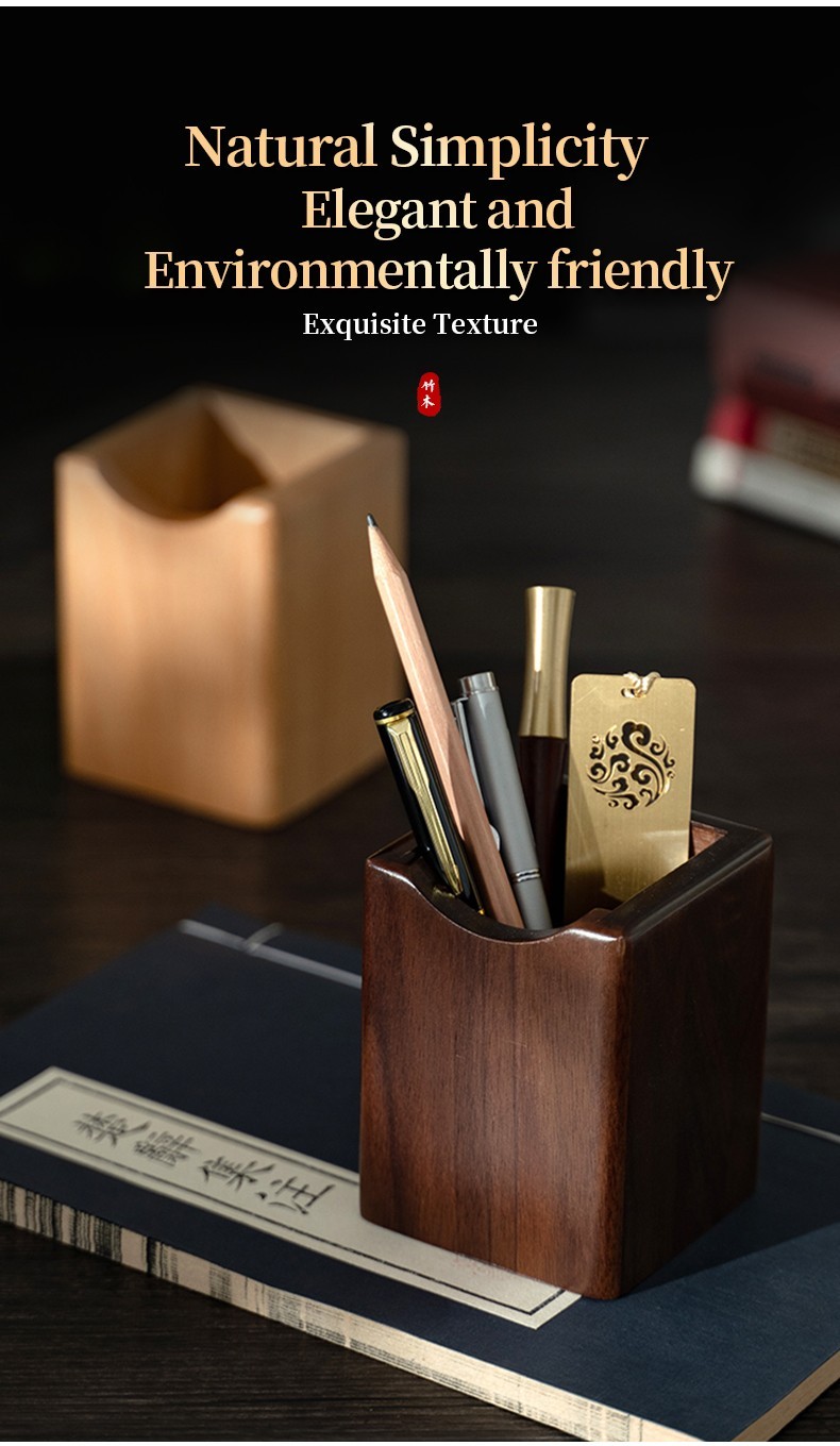 2 Pack Wood Pen Pencil Holder Stand Multi Purpose Natural Wood Pencil Cup Pot