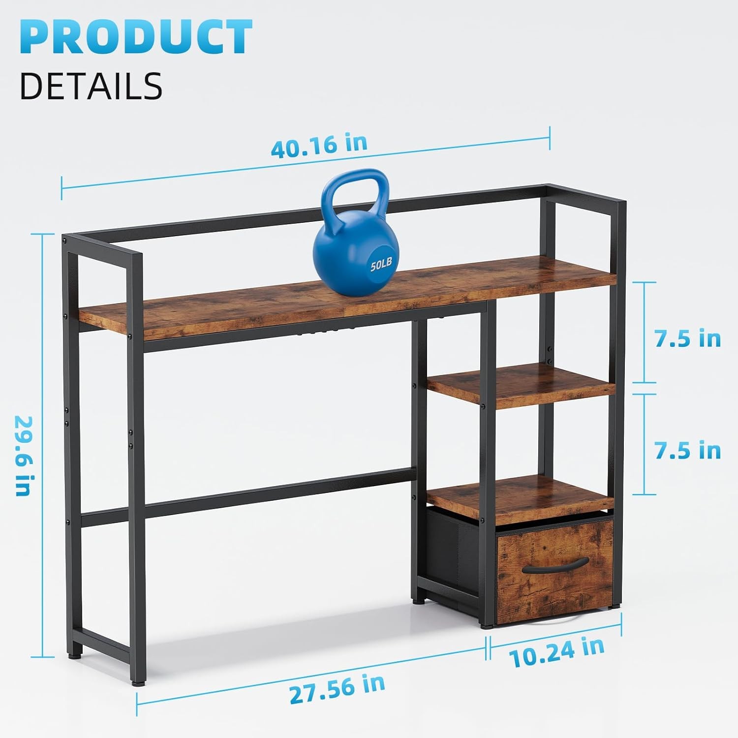 Marbrasse Desk Shelf with Drawer, 40″ 40″L × 9.5″W × 29.5″H, Dark Brown