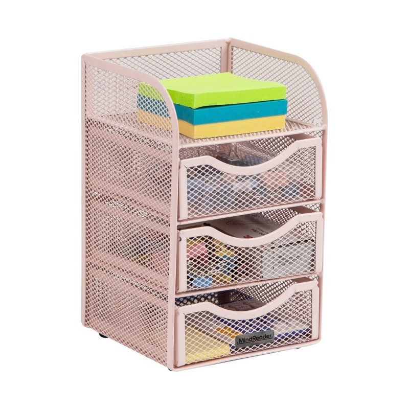 Paper Binder Clip Basket Metal Mesh Pink