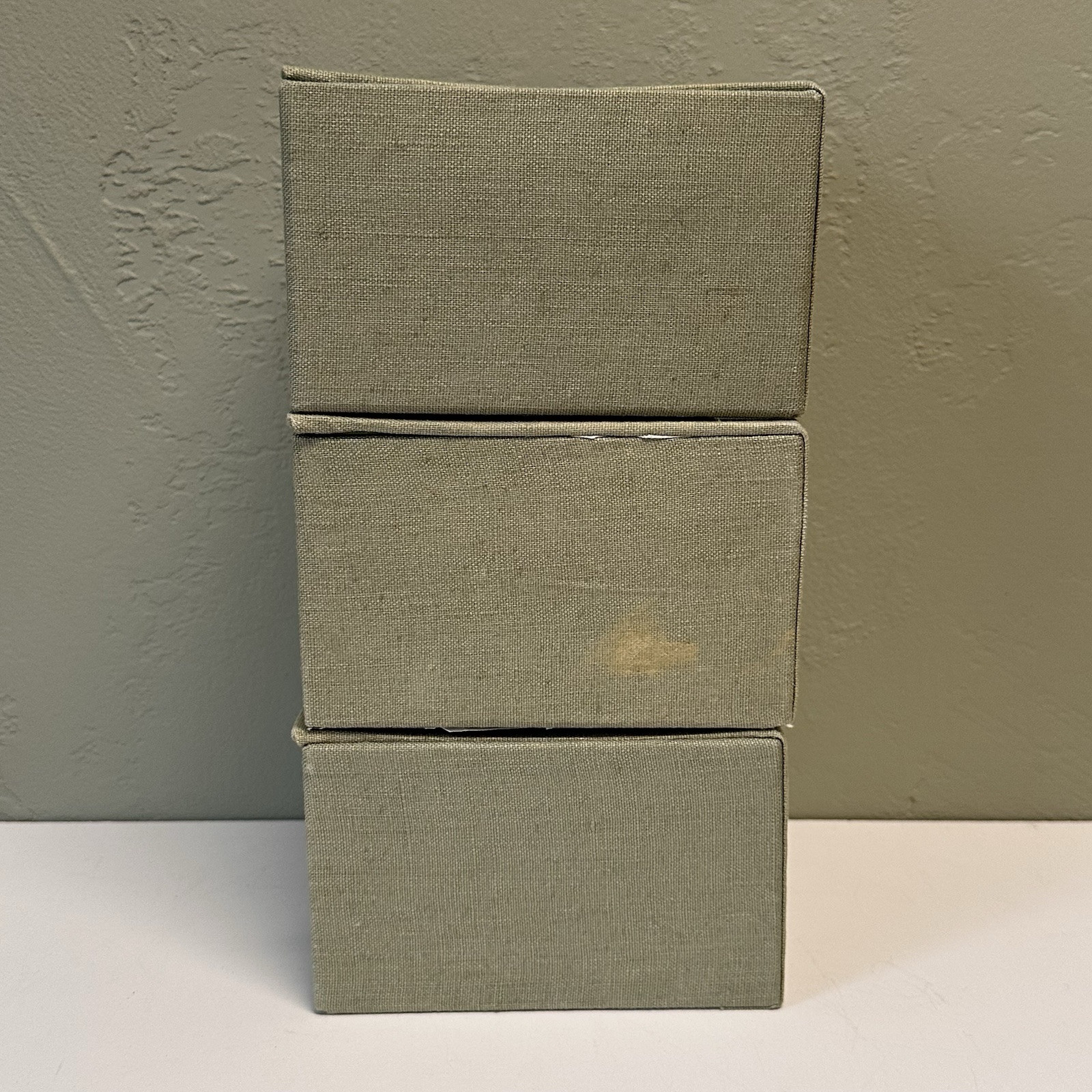 Cloth Bound Green Fabric Wrapped Lot of 3 Flip Boxes Storage Boxes Decor Boxes