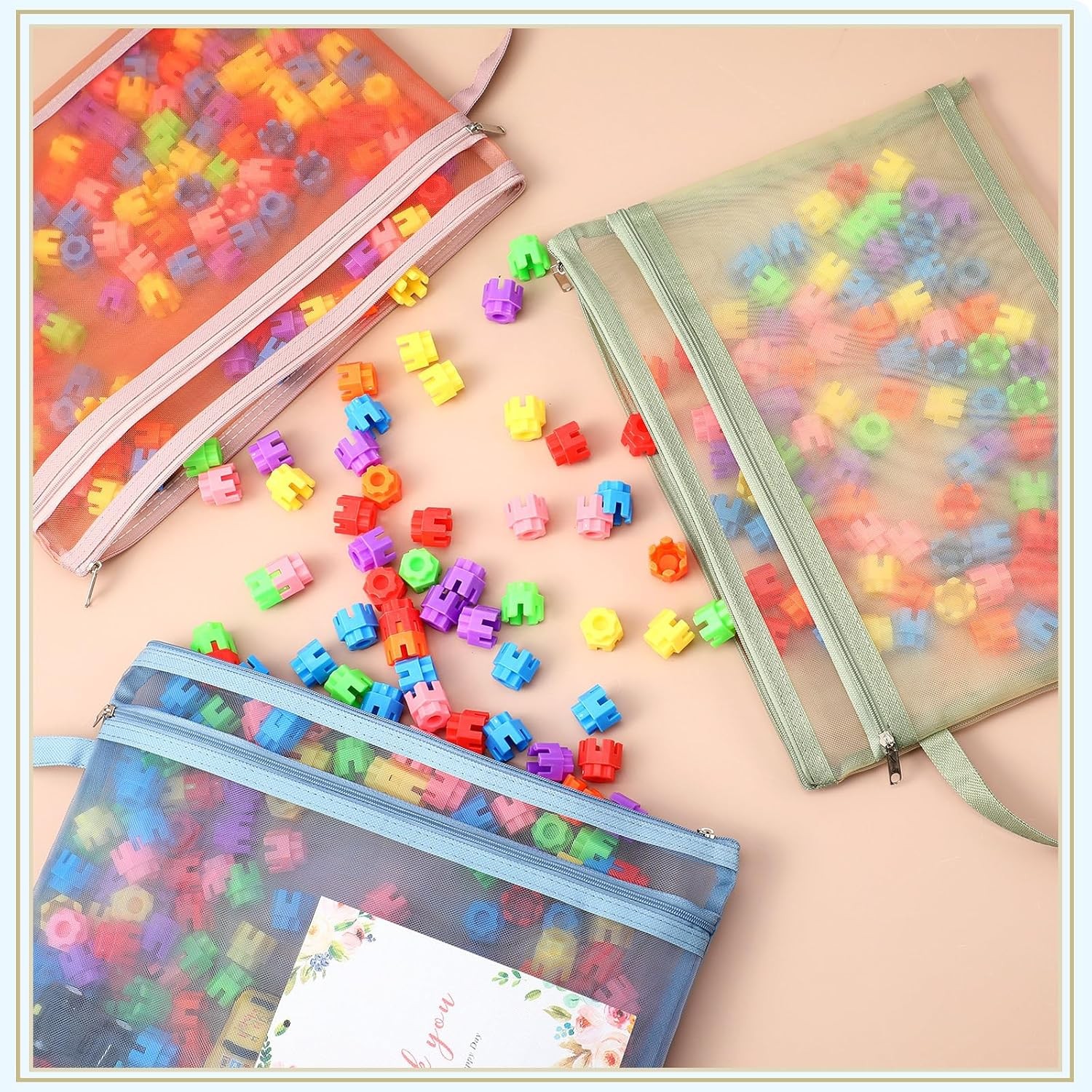 Marspark 25 Pack Colored Mesh Zipper Pouch Bags Double Layer Nylon Puzzle Bags