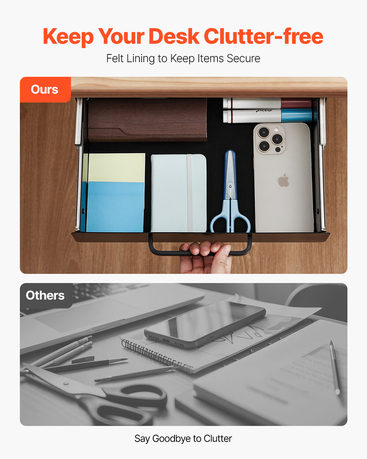 13 in Under Desk Drawer Organizer Slide-out Drawer Space Saver for Home Office