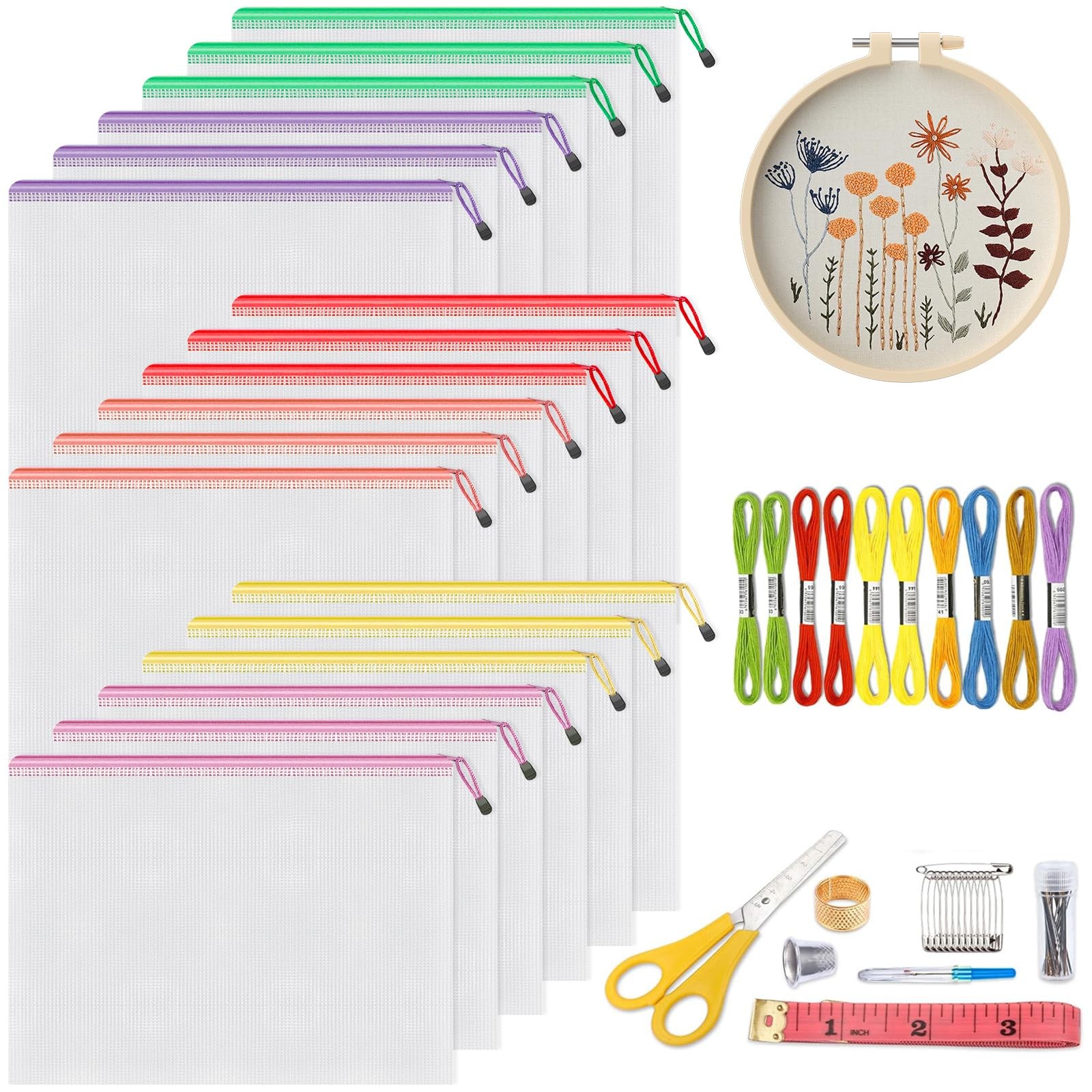 18 Packs 14.9×11.0 Clear Zipper Mesh Document Pouch 6 Colors Waterproof