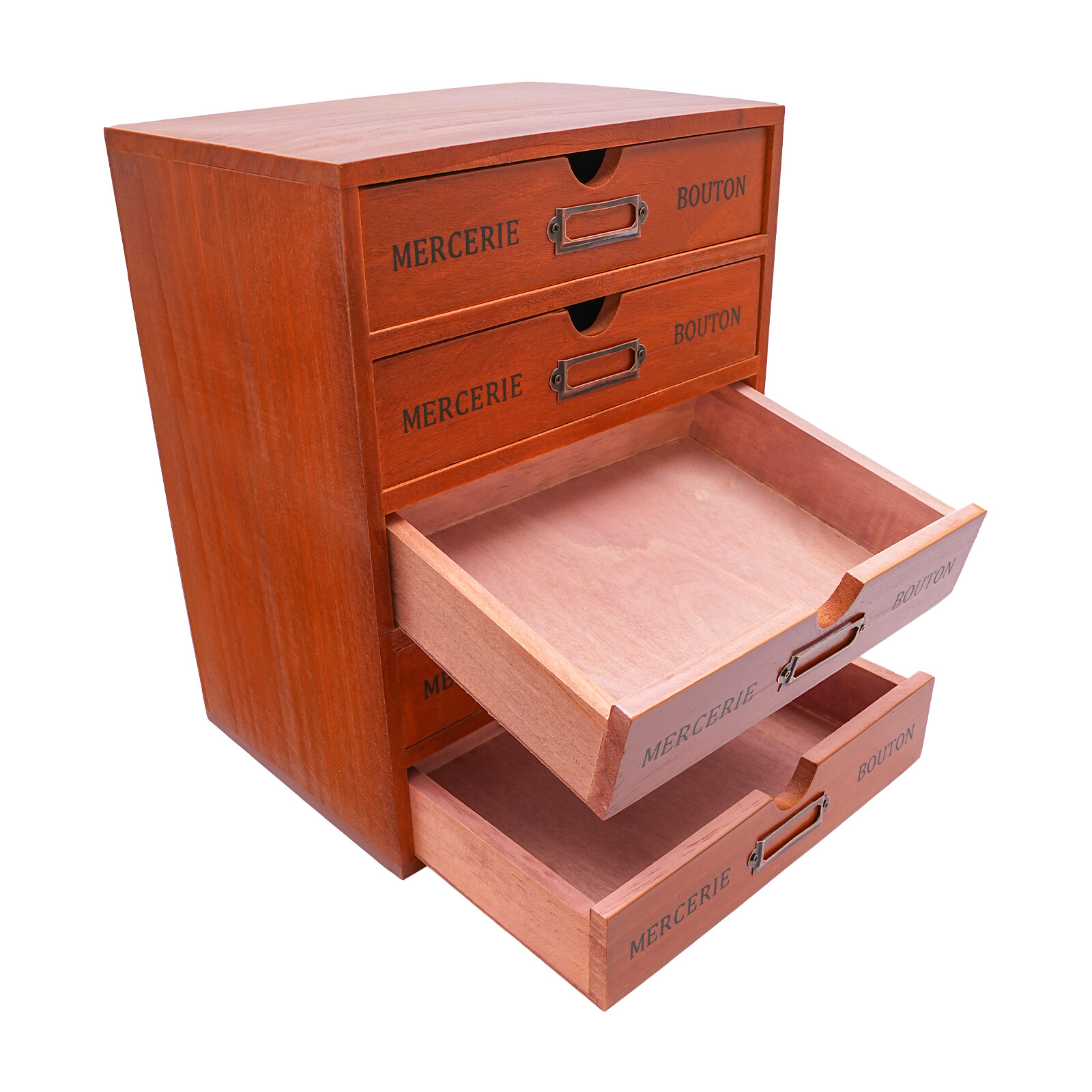 5-Drawer Brown Wooden Desk Organizer Storage Drawers Vintage Shelf Drawer