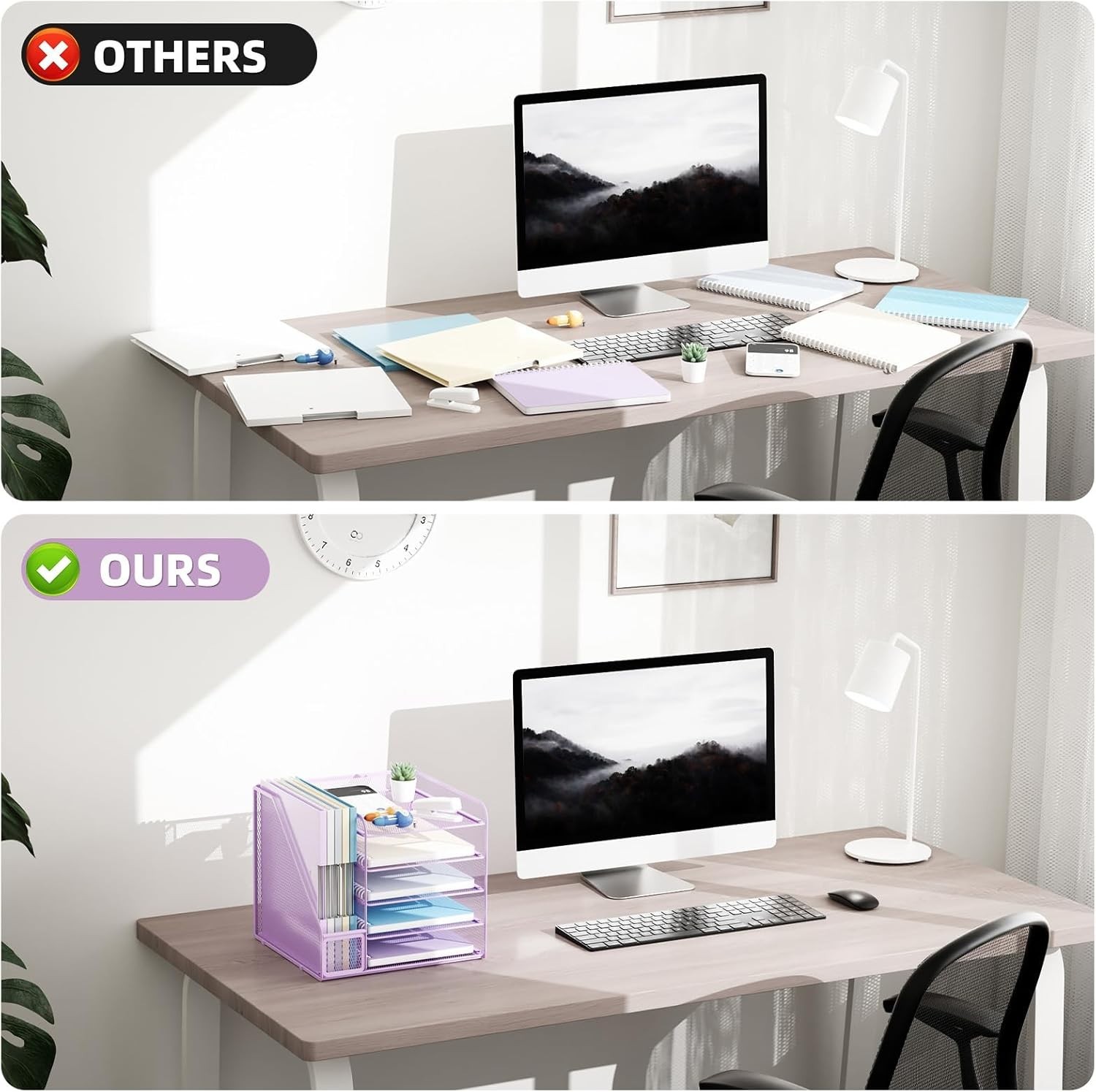 Elegant 5-Tier Purple Letter Tray with Integrated File Holder for Offices
