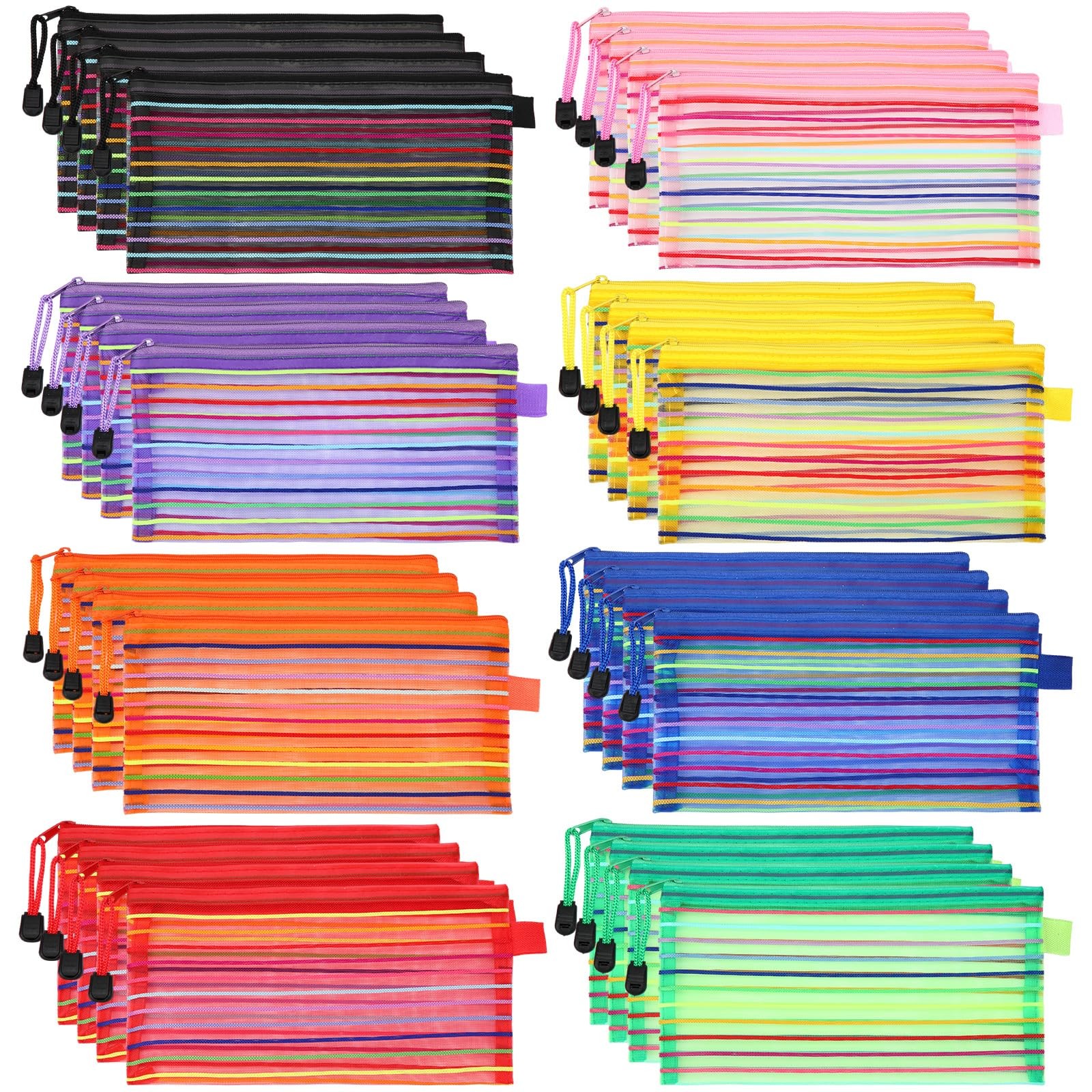 Glenmal 32 Pack Zipper Mesh Pouch Pencil Pouches Cases Multipurpose Storage B…