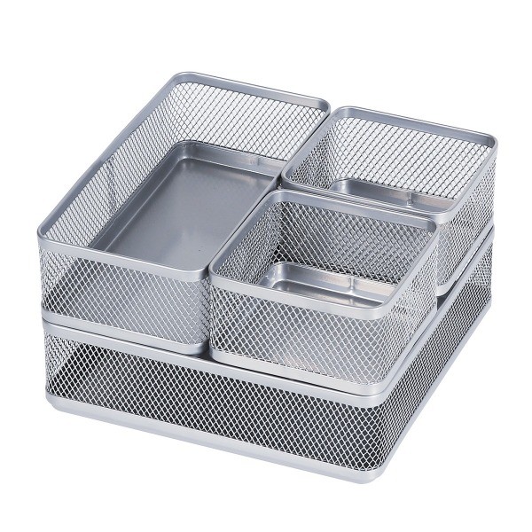Mesh Desk Organizer Silver Steel Office Supplies, Desk Drawer Organizer