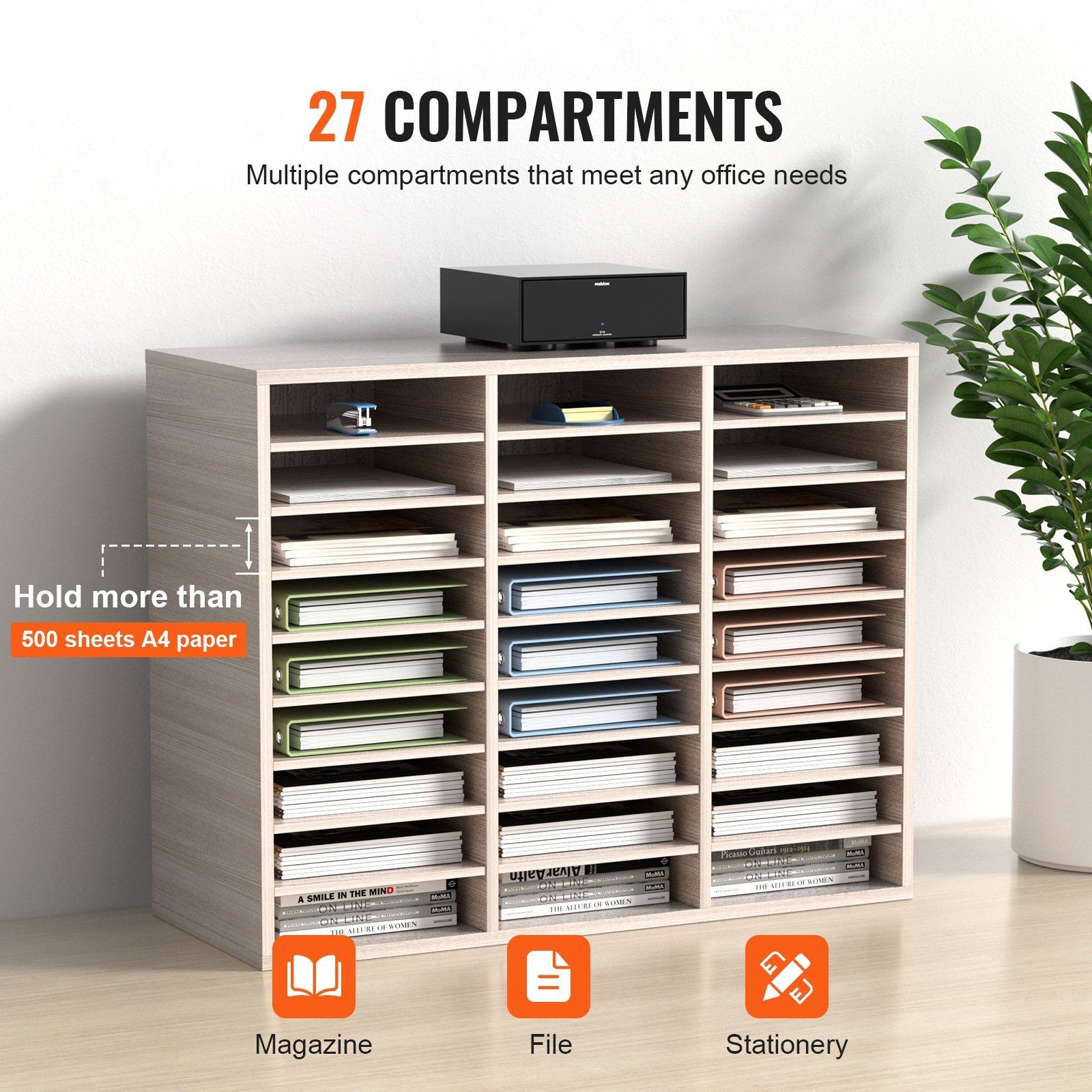 Durable 27-Slot Literature Storage Cabinet MDF Surface Smooth Finish