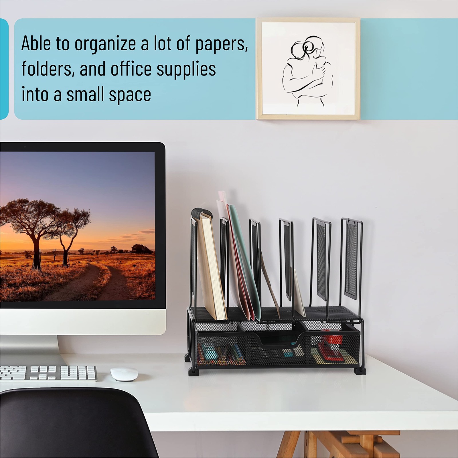 Mr. Pen- Mesh Desk Organizer with Drawer Black
