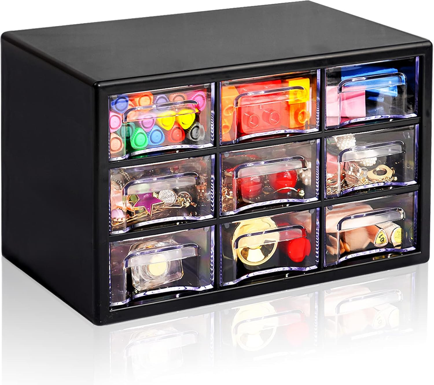 Desk Storage Organizer with 9 Drawers, FODIENS Stackable Desktop Craft Drawer Ca