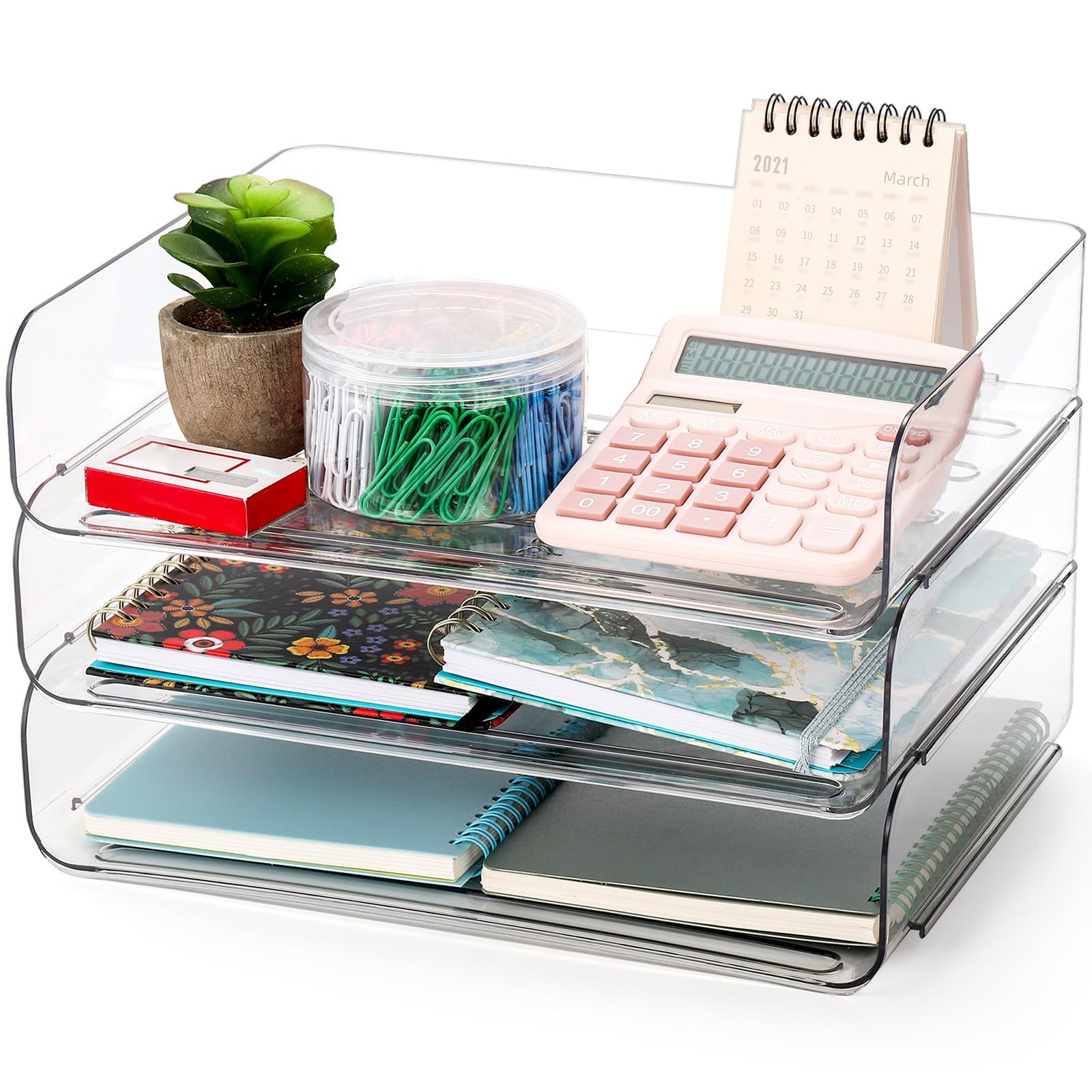 3 PCS Stackable Paper Trays Clear PET Desk Letter Set 3Tier File Organizer