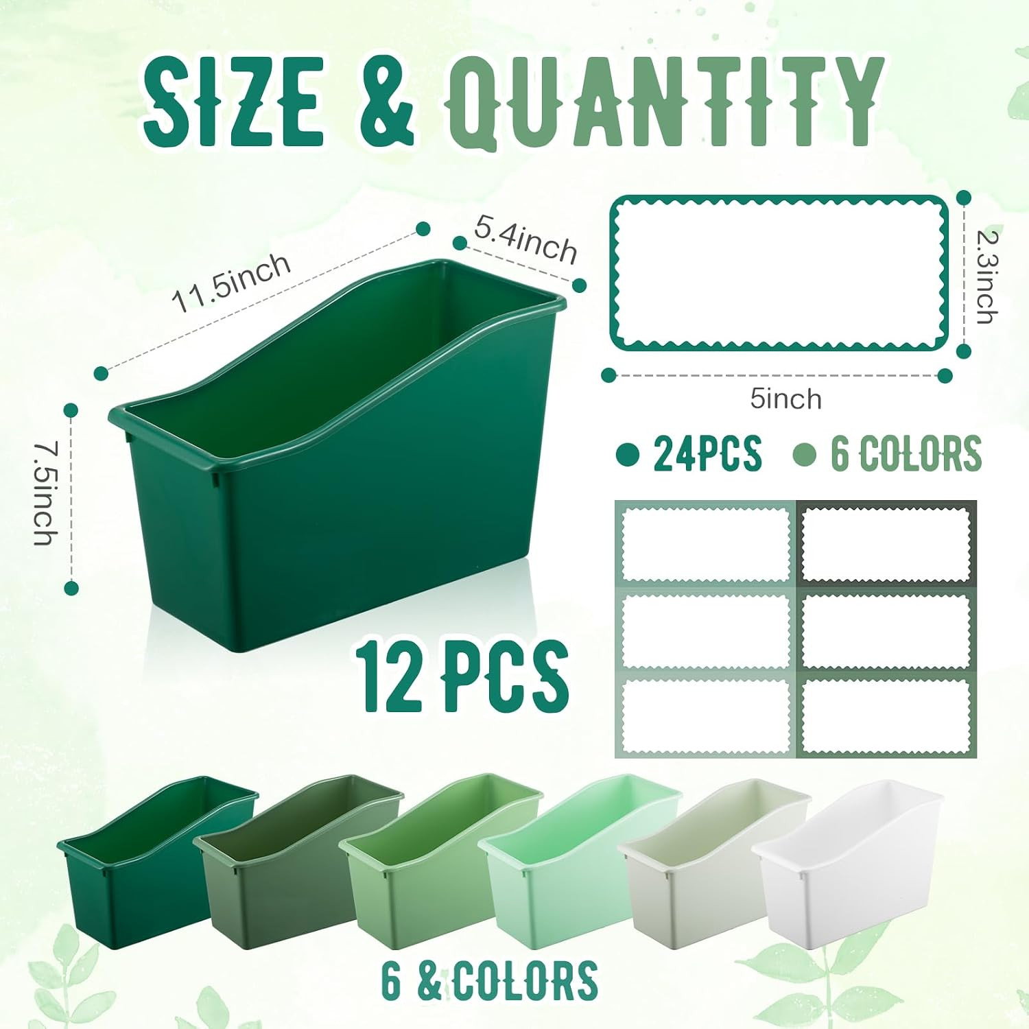 12 Pcs Book Bin for Classroom with Labels Stackable Plastic Organizing Bins 11.5