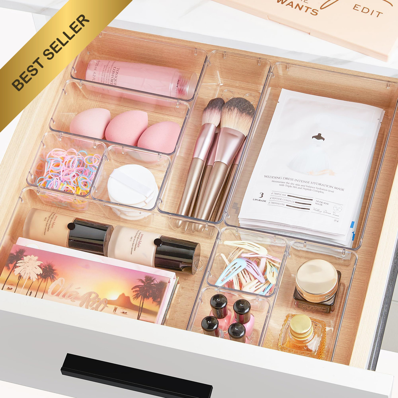 Vtopmart 44pc Clear Drawer Organizer Set 4 Size Plastic Vanity Makeup Storage