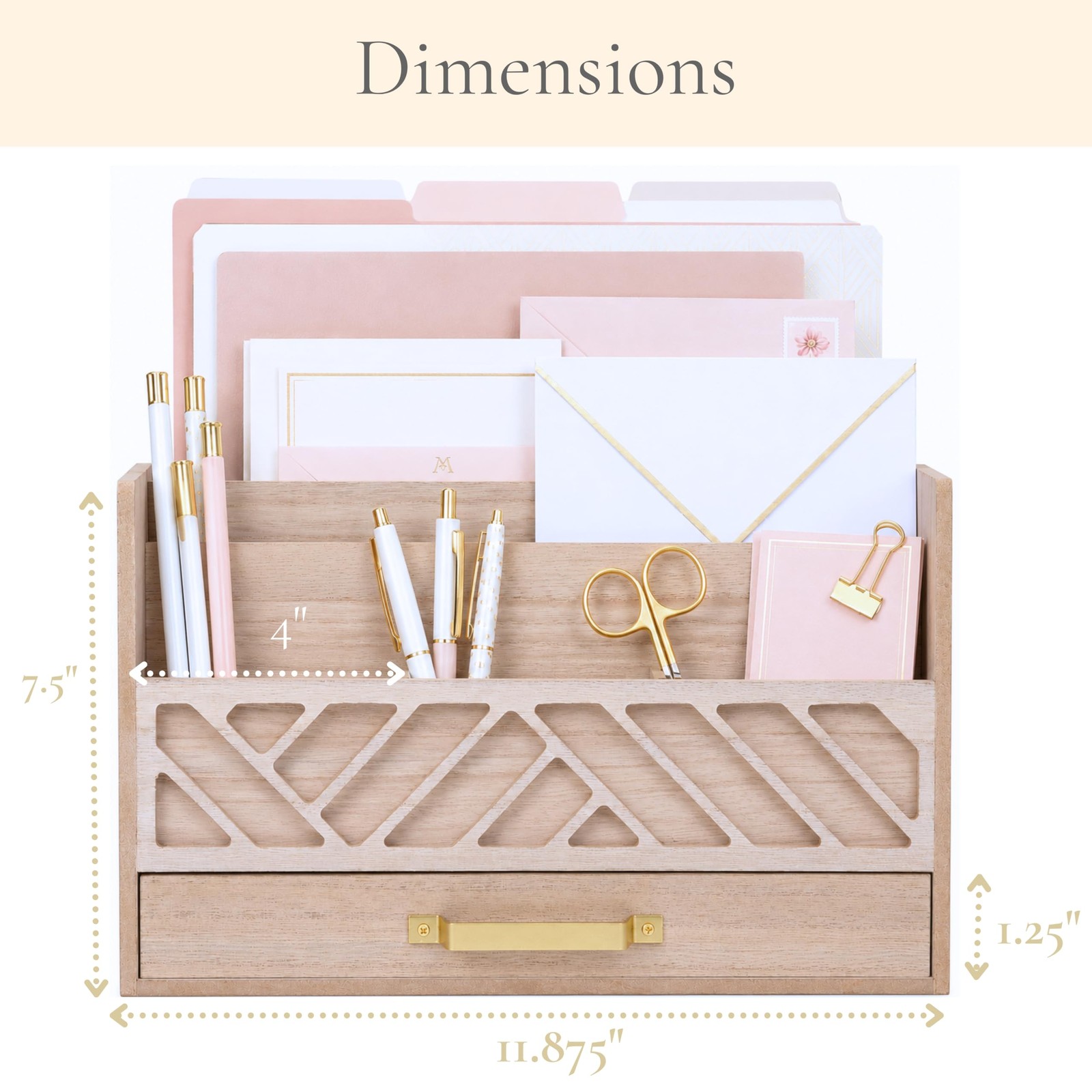 | Wooden Mail Organizer with Drawer and Gold Handle | Outgoing Mail Holder an…