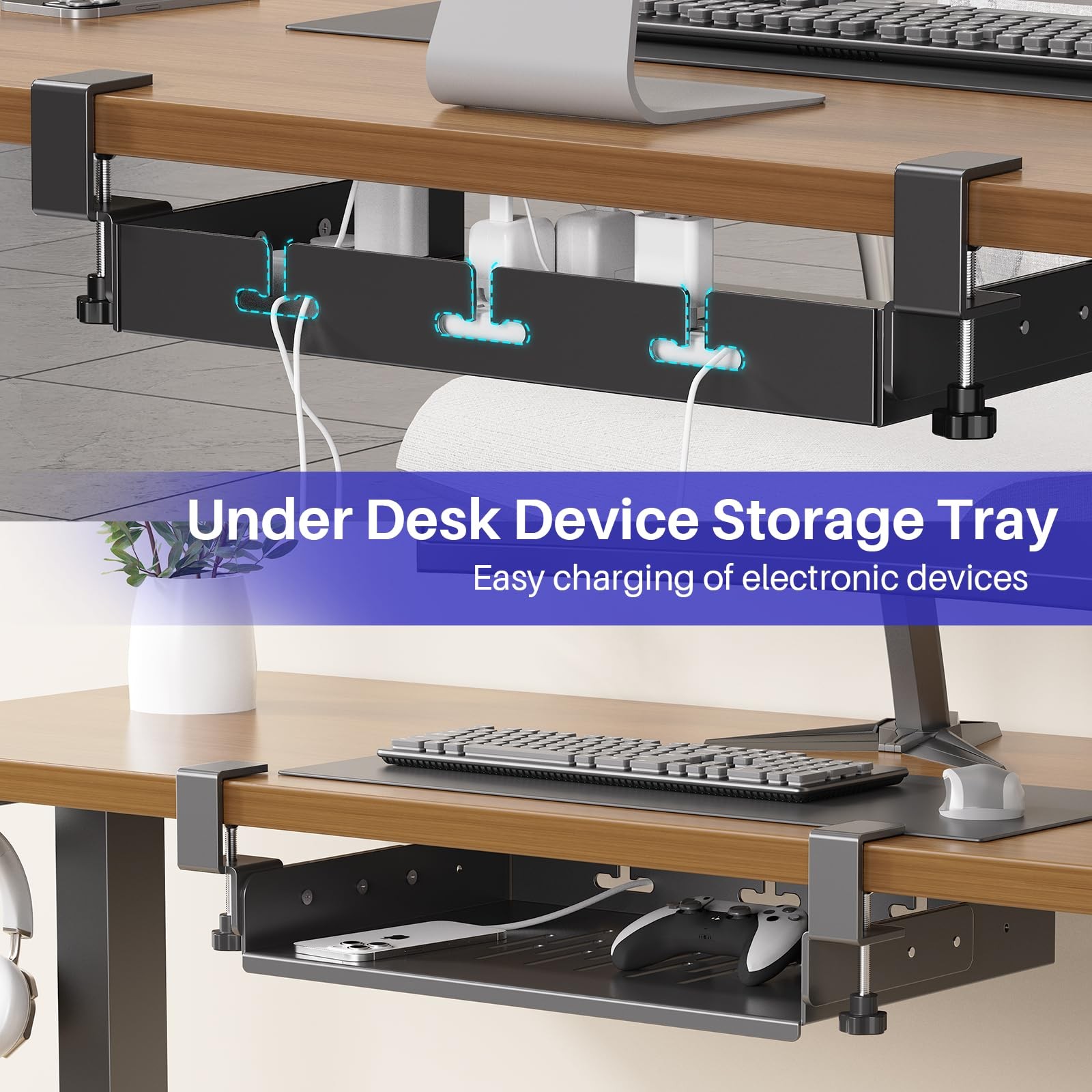 No Drill Under Desk Laptop Mount, 17 inches x 10.1 x 2.5 inches, Black