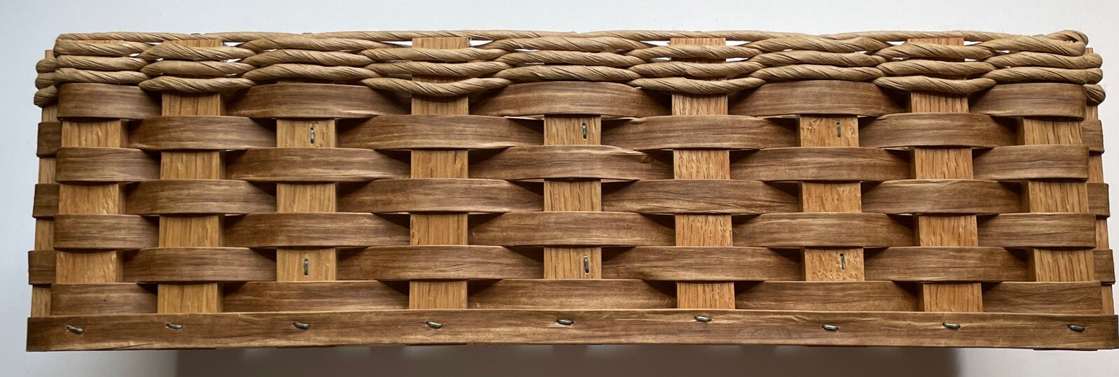 Handmade Desk Organizer Woven Basket 3 Sections Brown Dated 2005 Signed Sturdy