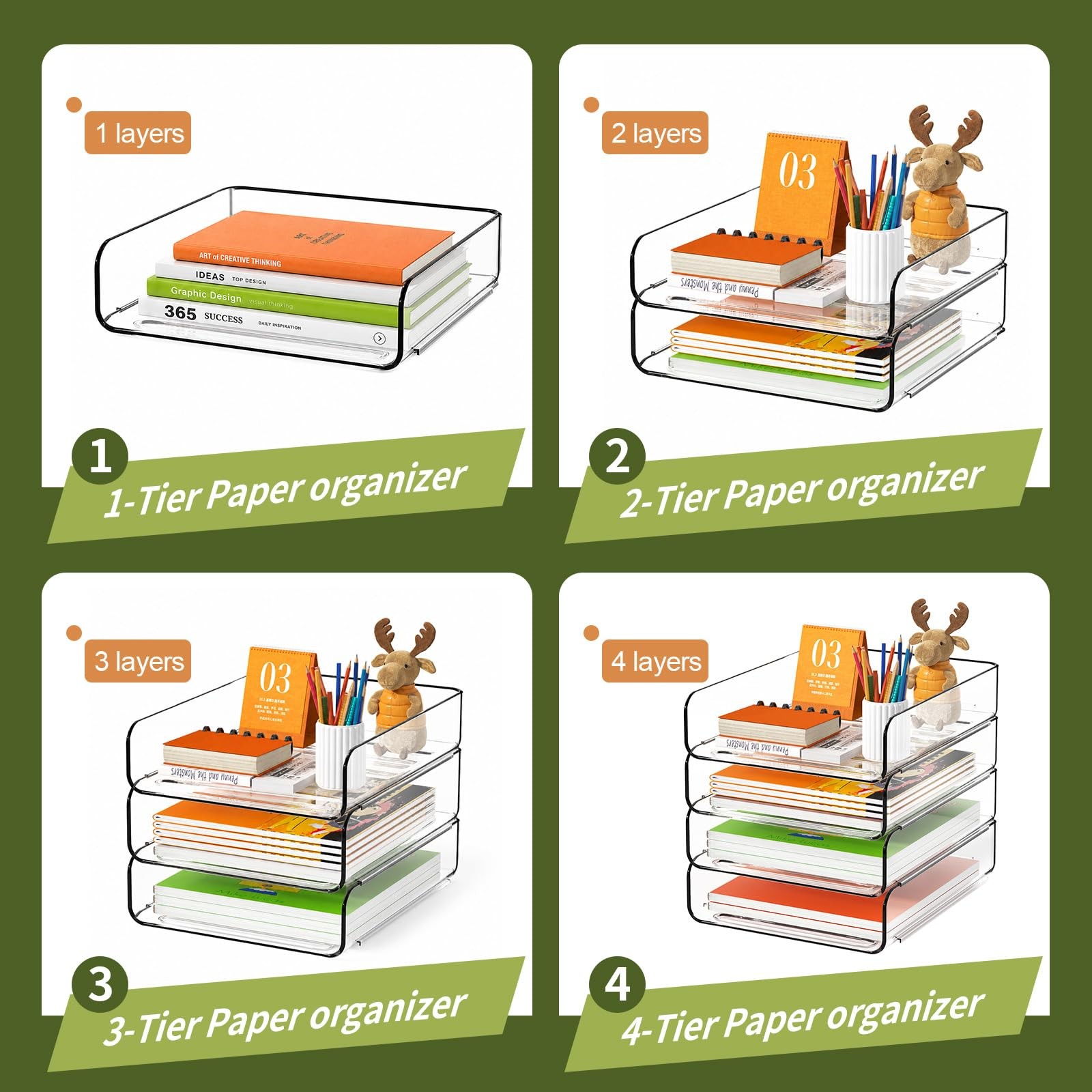 4-Tier Acrylic Paper Tray Organizer, Clear Stackable Desk File Organizer for …