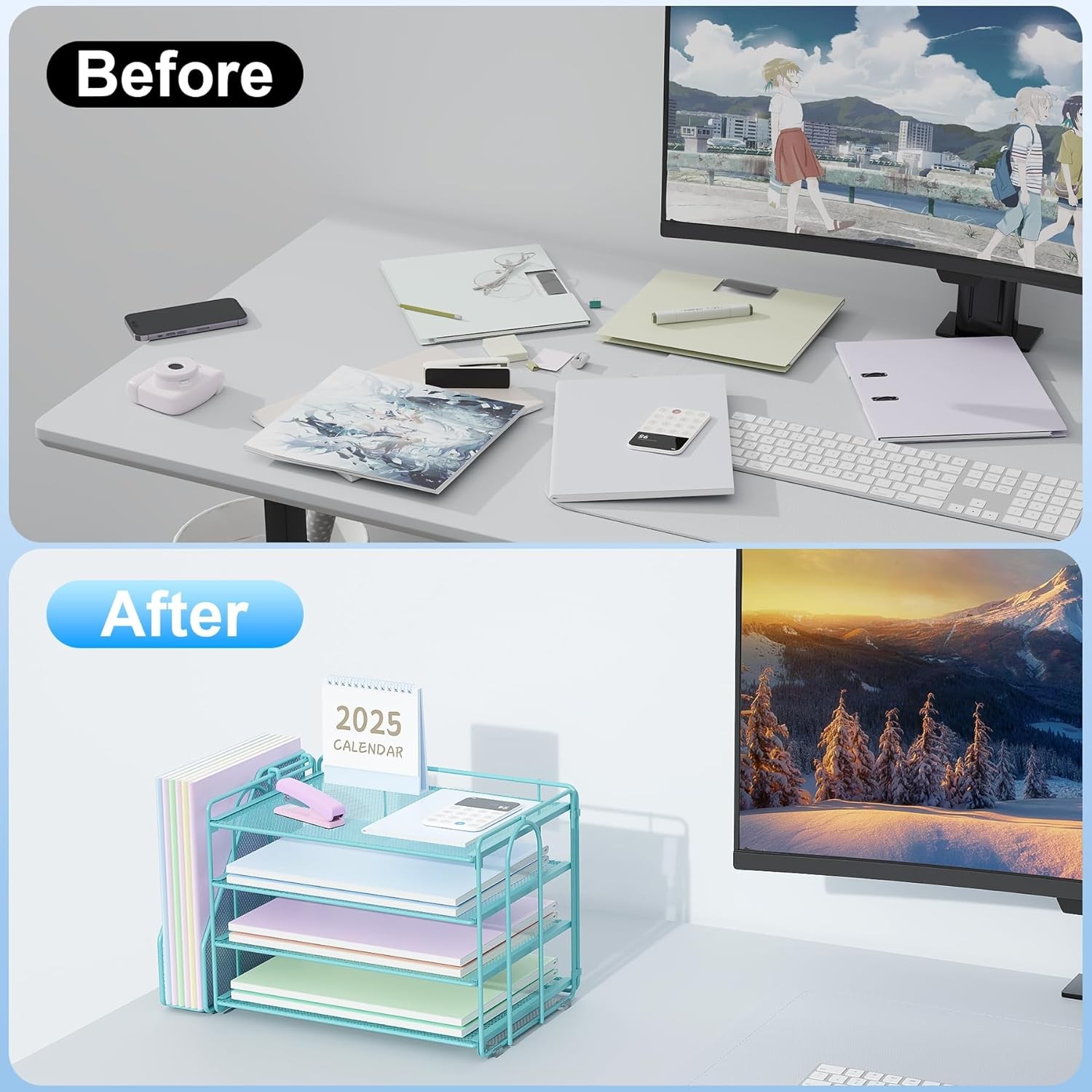 Spacrea Desk Organizers and Accessories, Paper Organizer for Desk with File