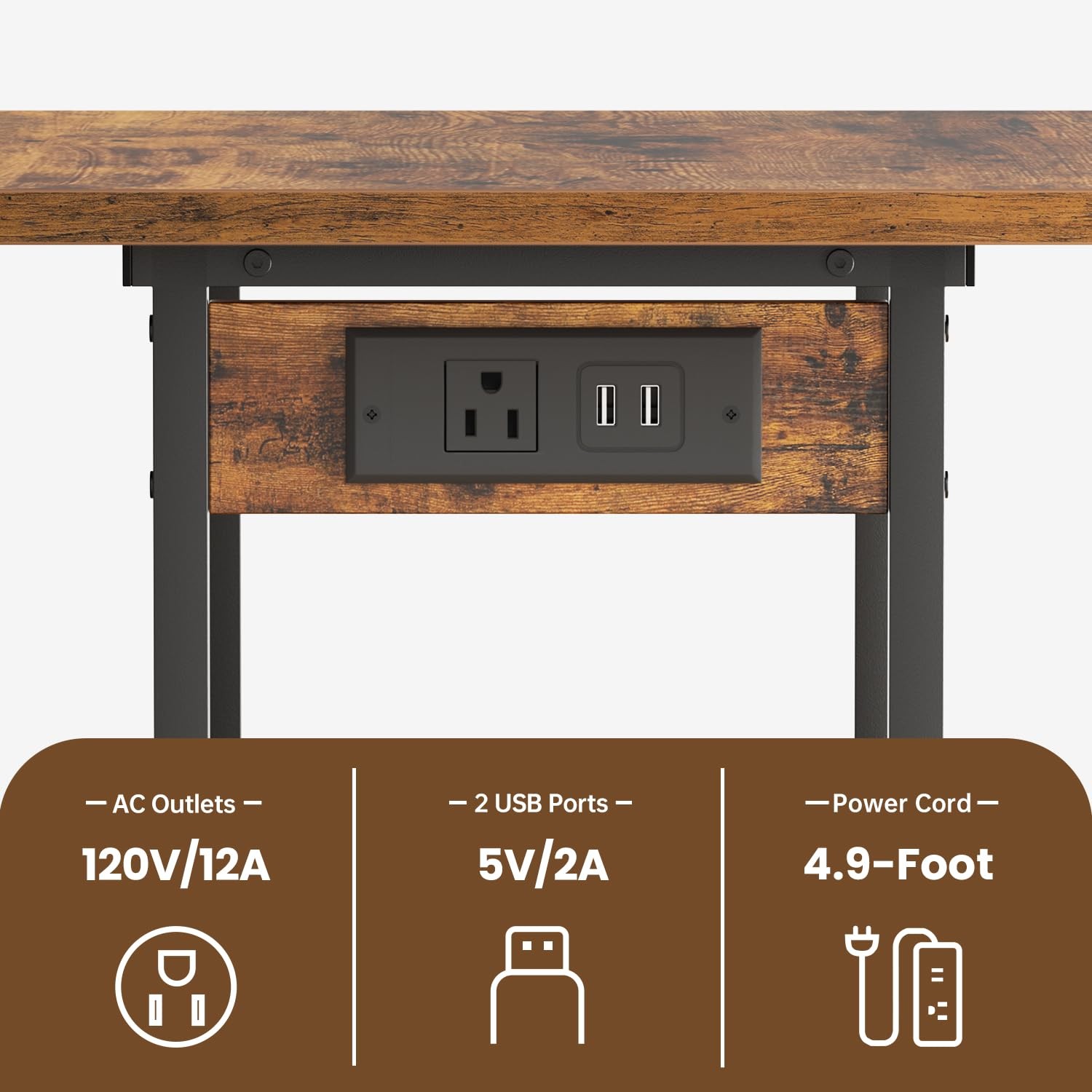 Asgolion Printer Table, 2-Tier Under Desk Standard (2-Tier), Rustic Brown