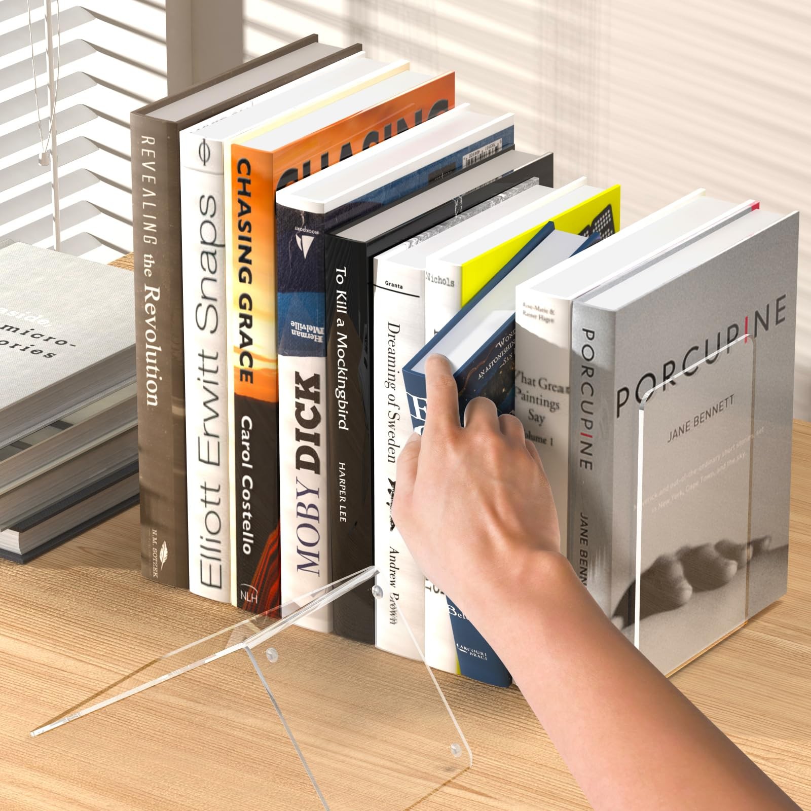 Acrylic Bookends 4 Pcs, Clear Book Ends for Shelves, 4 Pieces