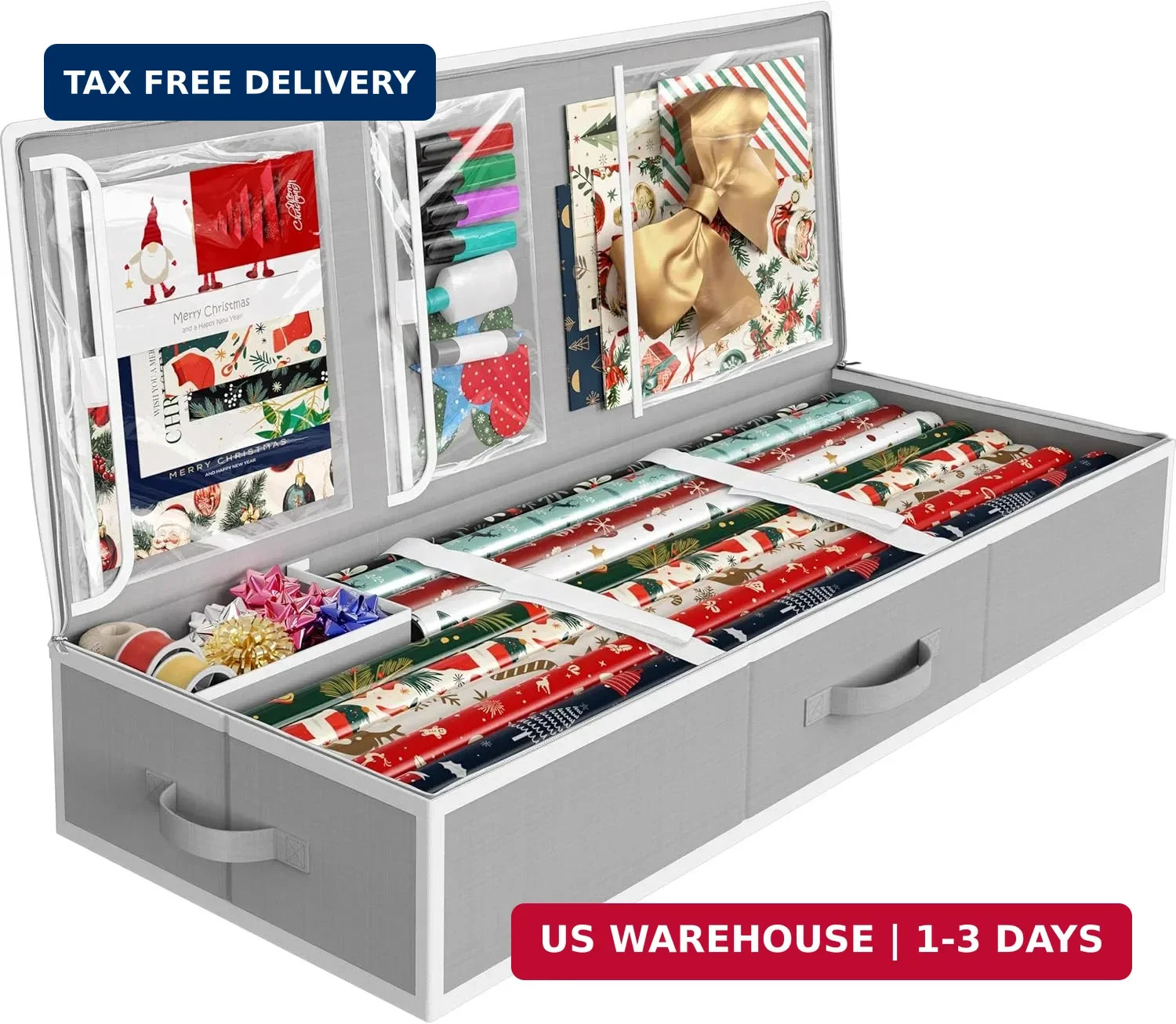 Simple Houseware 41.5″ Wrapping Paper Storage Organizer – Fits 40 Rolls with Adj
