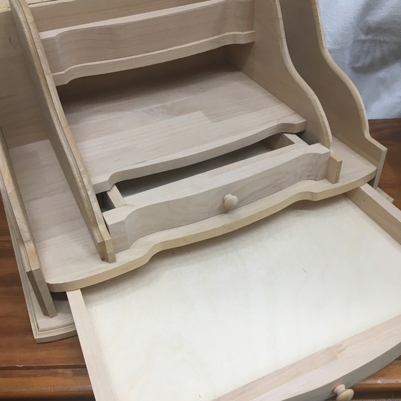 Large 4-Tier WOOD Desktop Organizer CABINET with 2 Drawers NOS Made In USA w3
