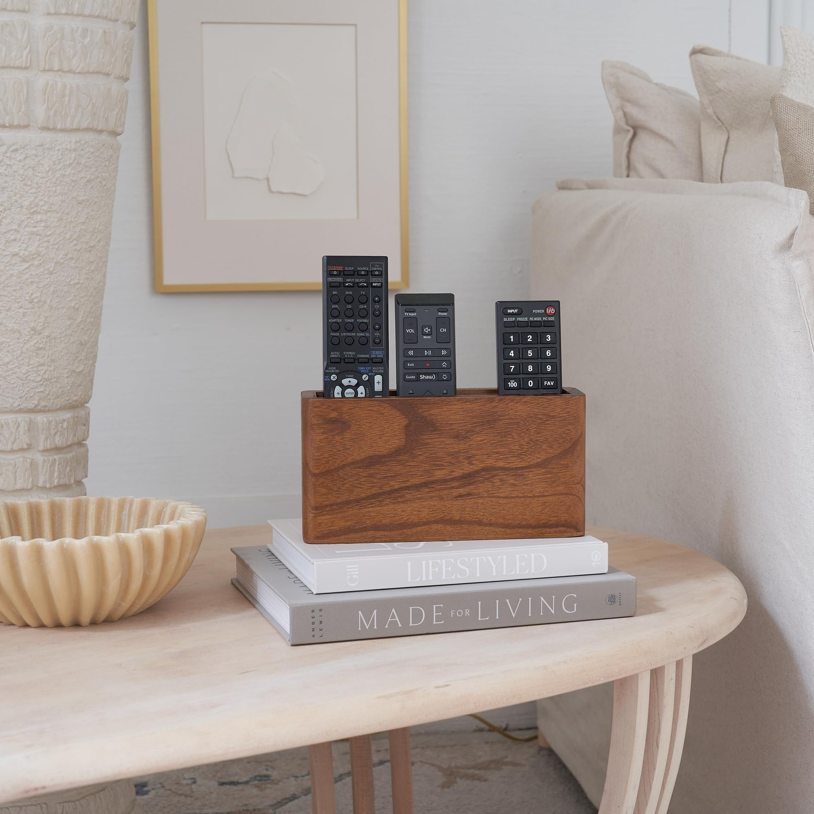 Wooden Remote Control Holder Wall Mount Caddy Holds 3–4 TV Remotes Wood Brown