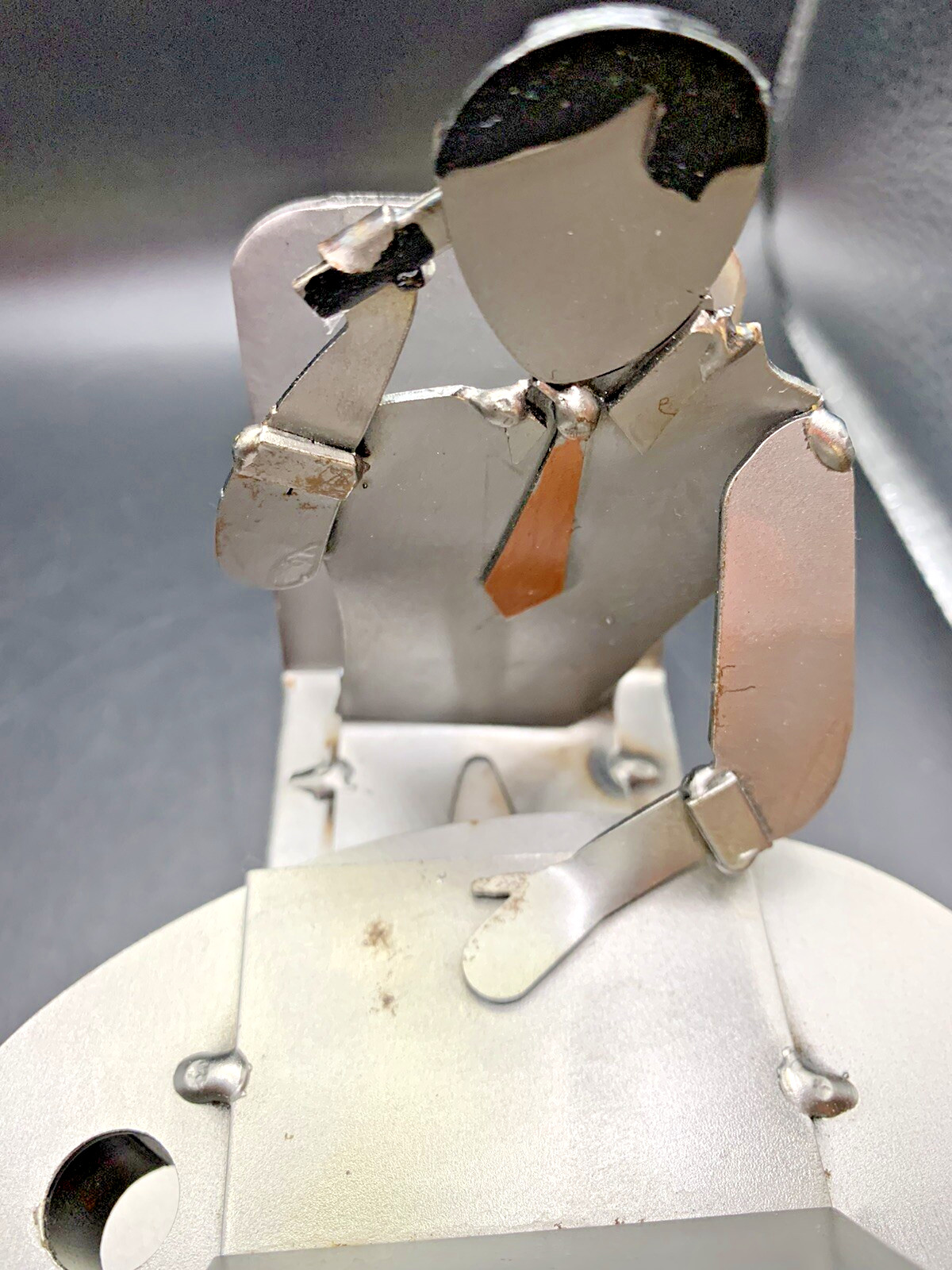 “Man Working at Desk” Desktop Organizer Handmade Welded Steel Metal 5.5 x 6″