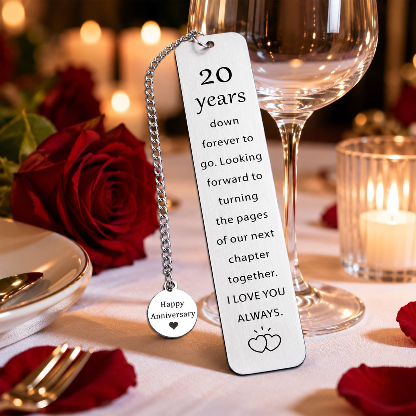 20th Wedding Anniversary Gift for Women Men 20 1.02 x 5.12 inches, Silver