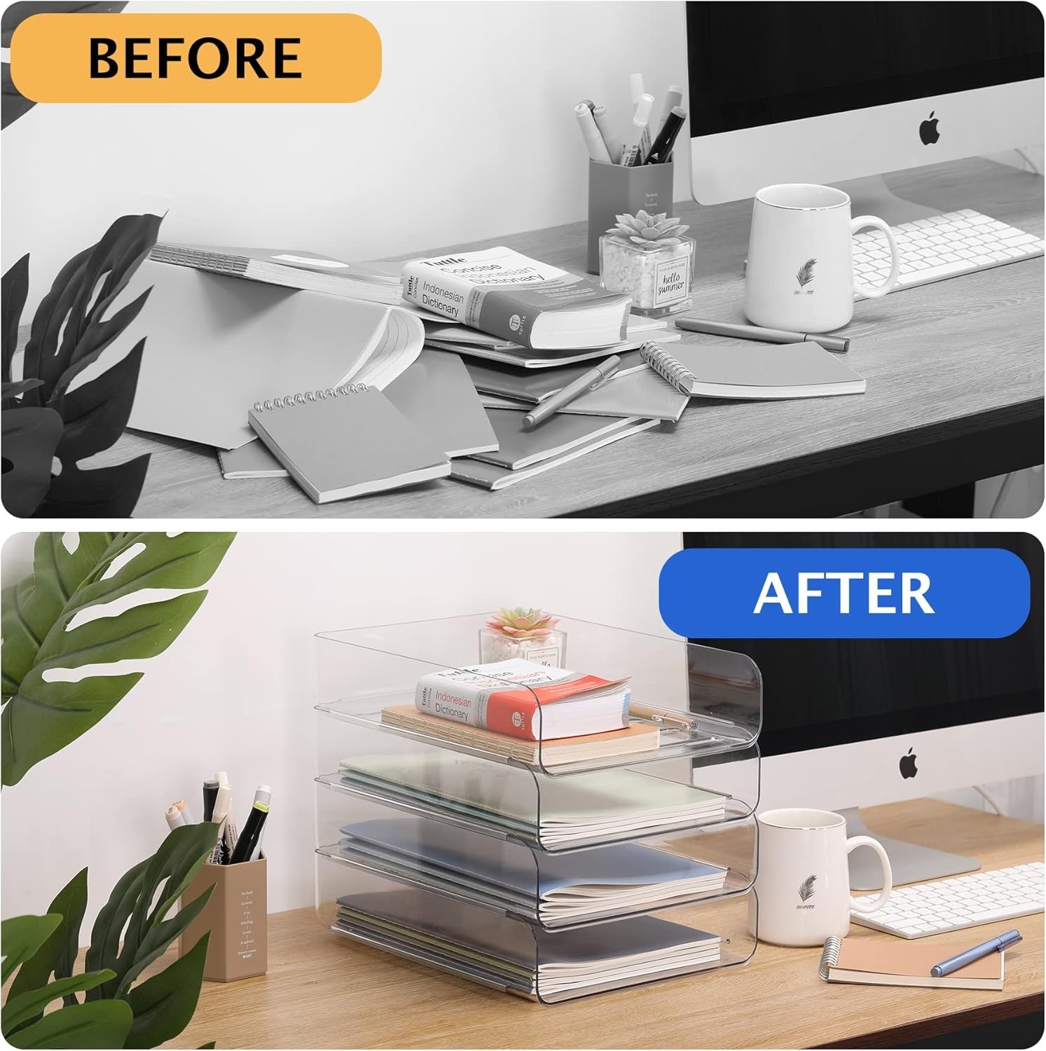 Letter Tray Organizer Acrylic Clear PET Stackable Desk File Holder for Documents