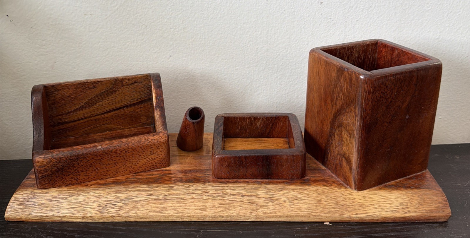 Wooden Handmade Desktop Organizer Cards Pencils Change Holder