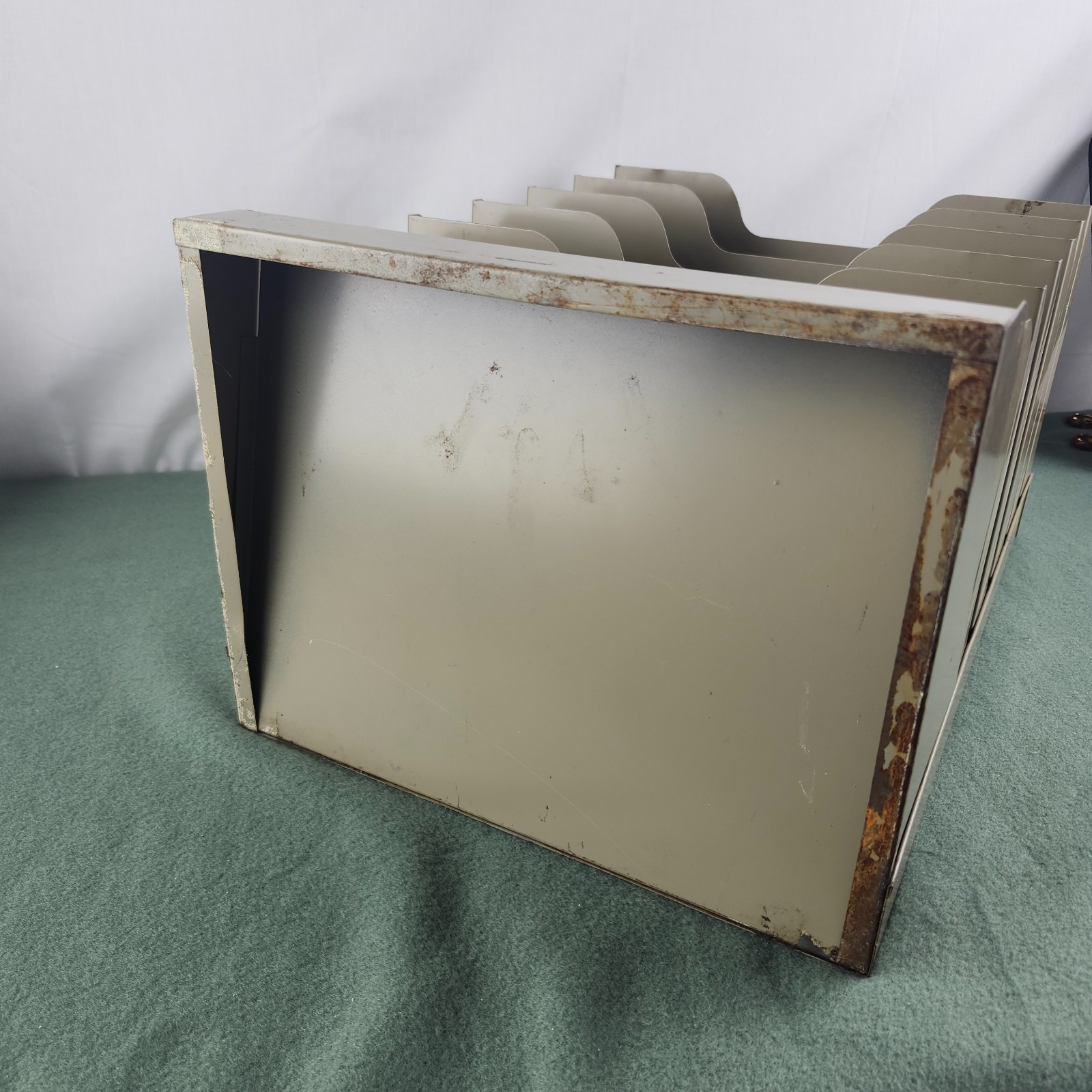 Vintage Pressed Steel Paper Tray 7-Tiered Shelved Office Organizer