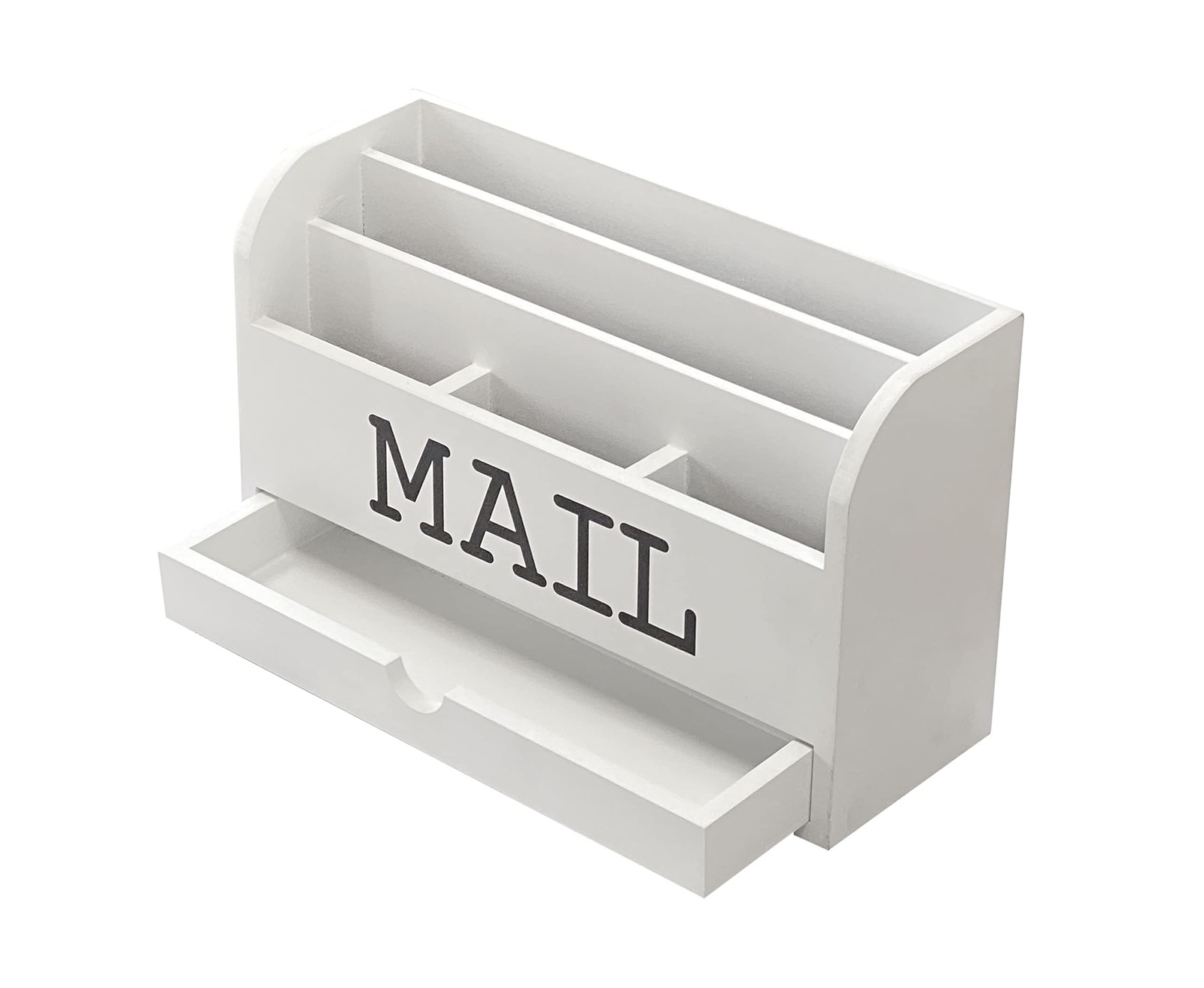 White Desk Organizer Wooden Mail Storage box for tabletop office home,5 compa…