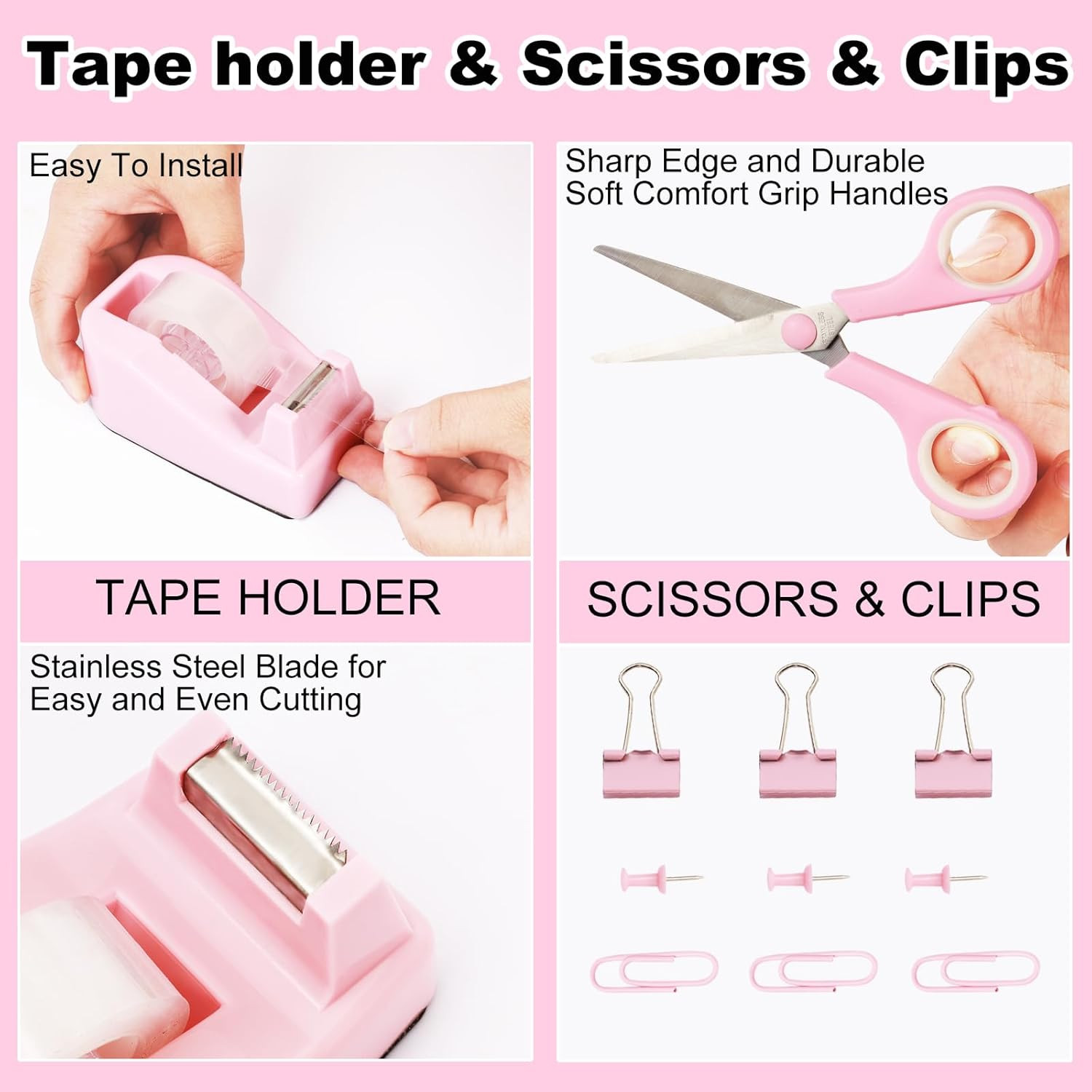 Pink Desk Organizers and Accessories Set with 360-Degree Rotating Pen Holder, Ta