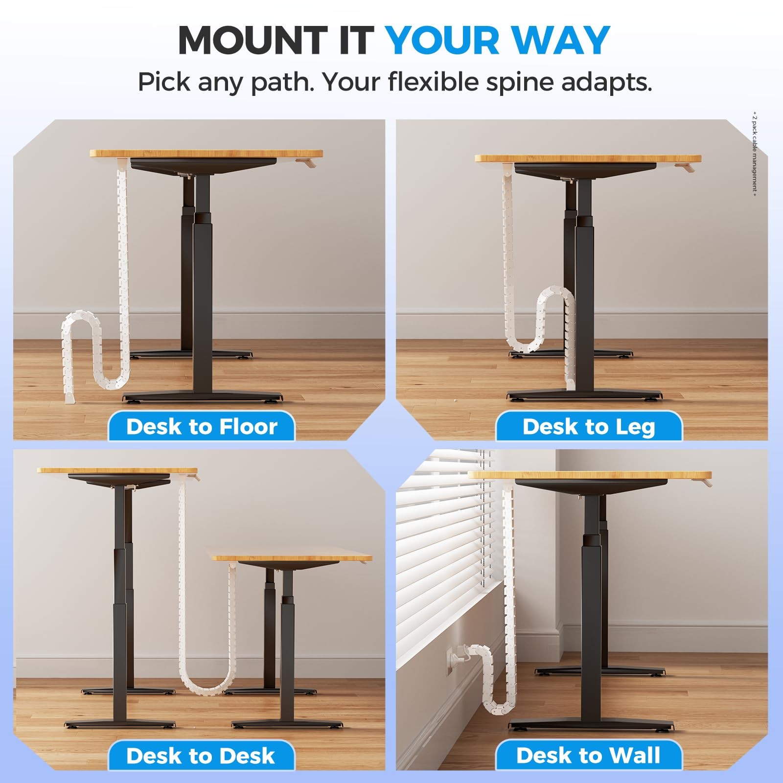 Cinati 52 Inch Vertebrae Cable Management, White Under Desk