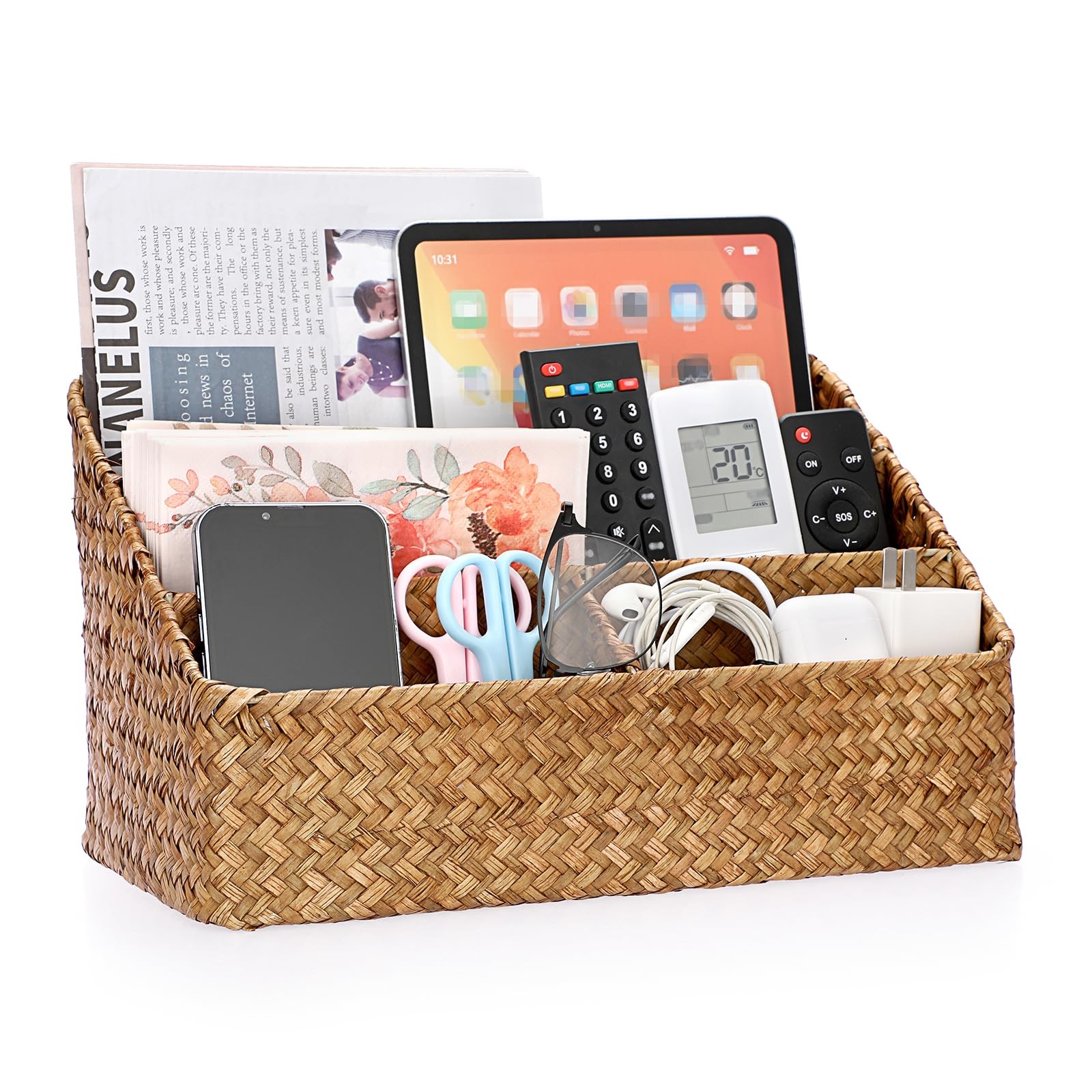 Woven Storage Basket Natural Seagrass Vertical Wicker Storage Baskets With 4 Com
