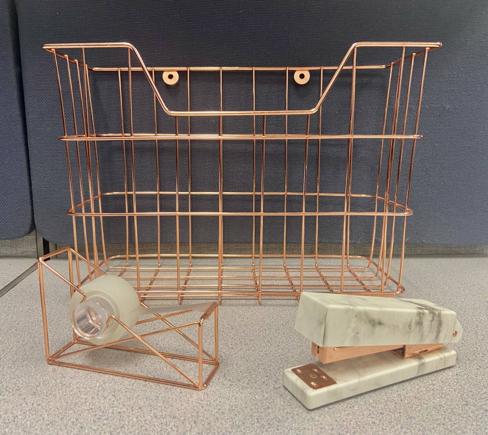 Lightly Used Rose Gold Desktop: Tray, Stapler, Tape roller
