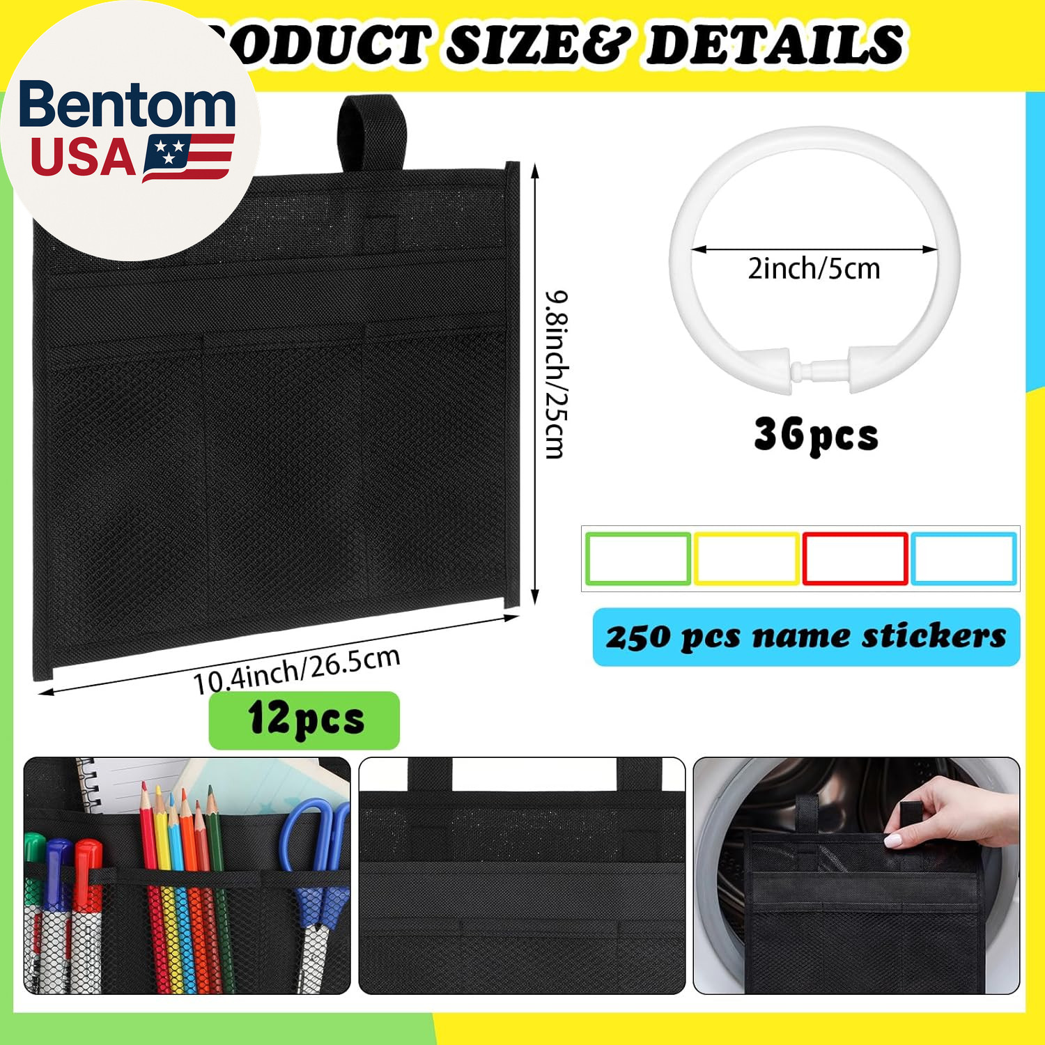 12 Pack Classroom Desk Side Storage Back to School Desk Chair Organizer Pockets