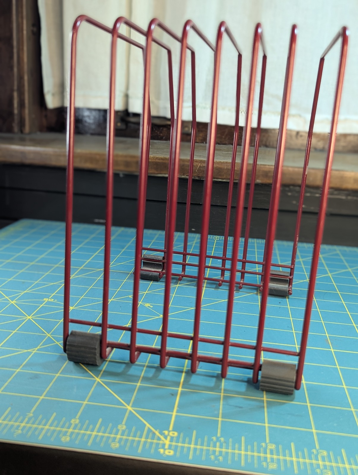 Vintage 1980s Retro Wire File Folder Holder Desk Organizer Maroon Red Office