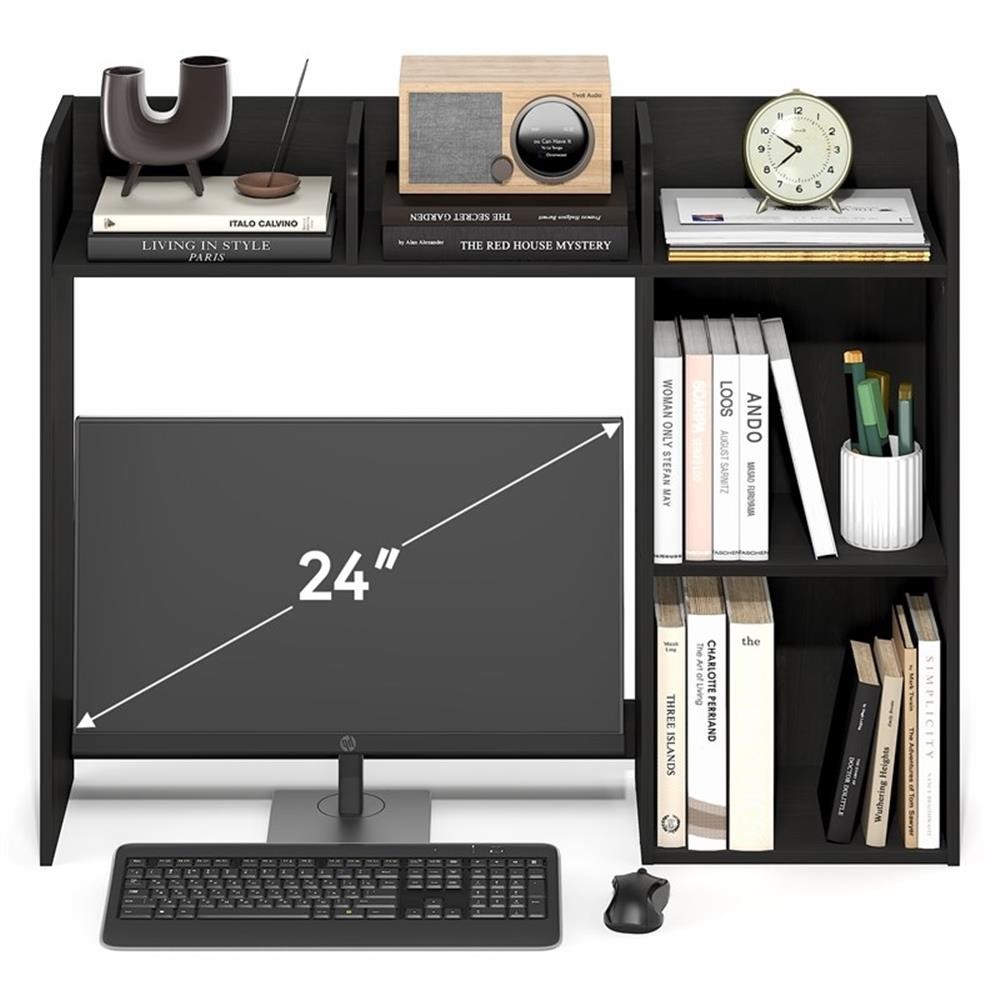 Pemberly Row 5 Shelves Desk Shelf with Monitor Space in Espresso