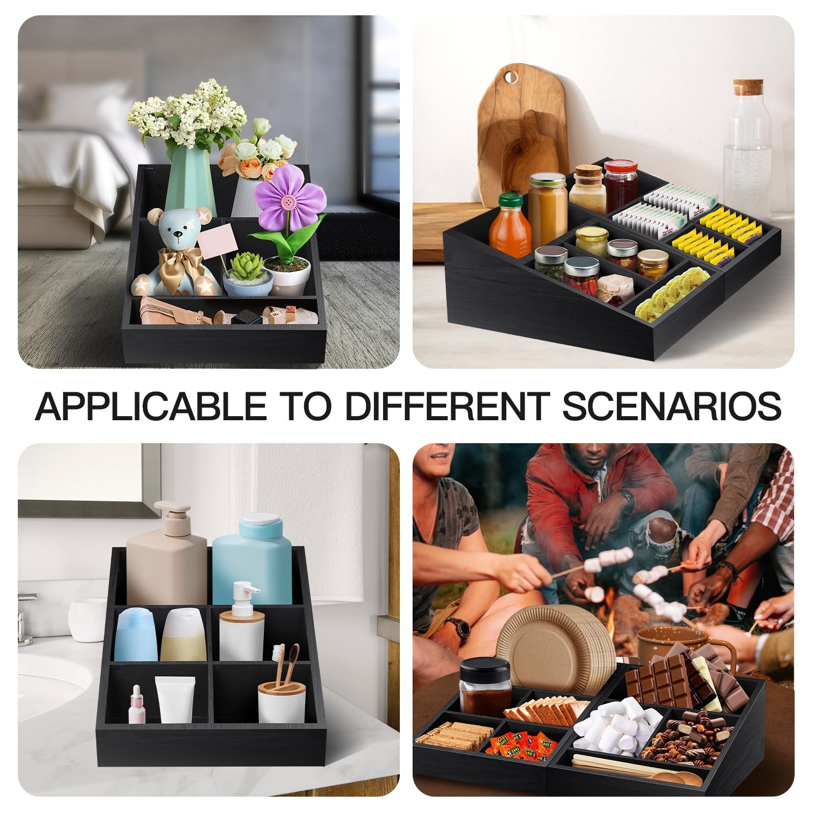MINCORD Coffee Station Organizer Condiment Service Tray with 9 Black
