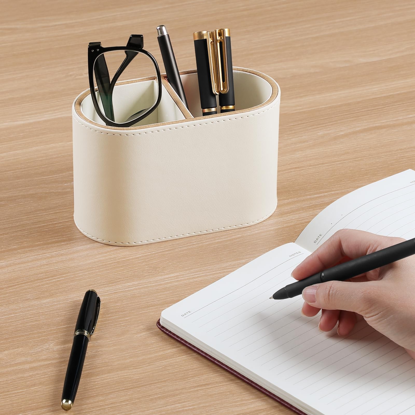 PU Leather Pen Holder for Desk, Small Remote Control Holder Pencil Cup Multif…