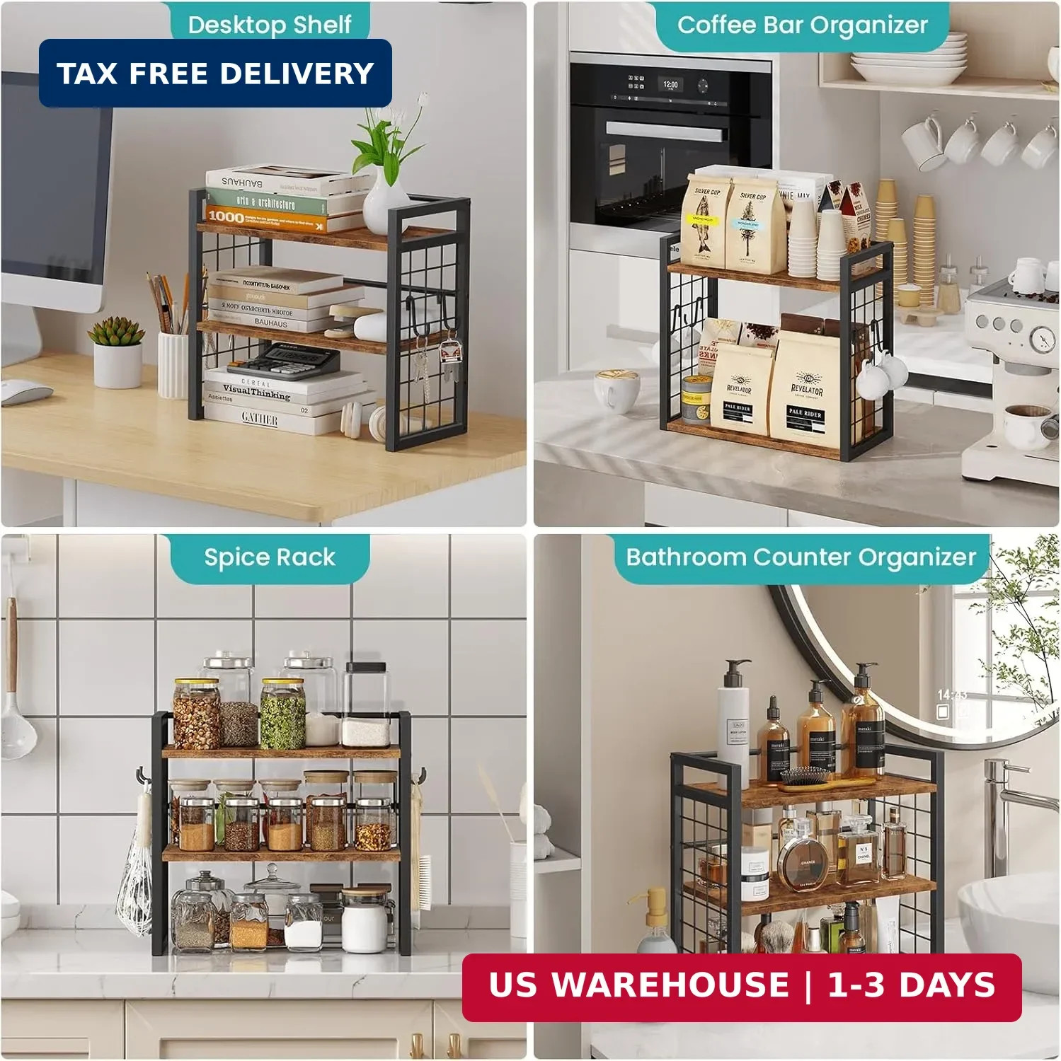 ELITEROO Desktop Shelf Organizer, 2 Tier Wood Desk Bookshelf, Desk Top Storage R
