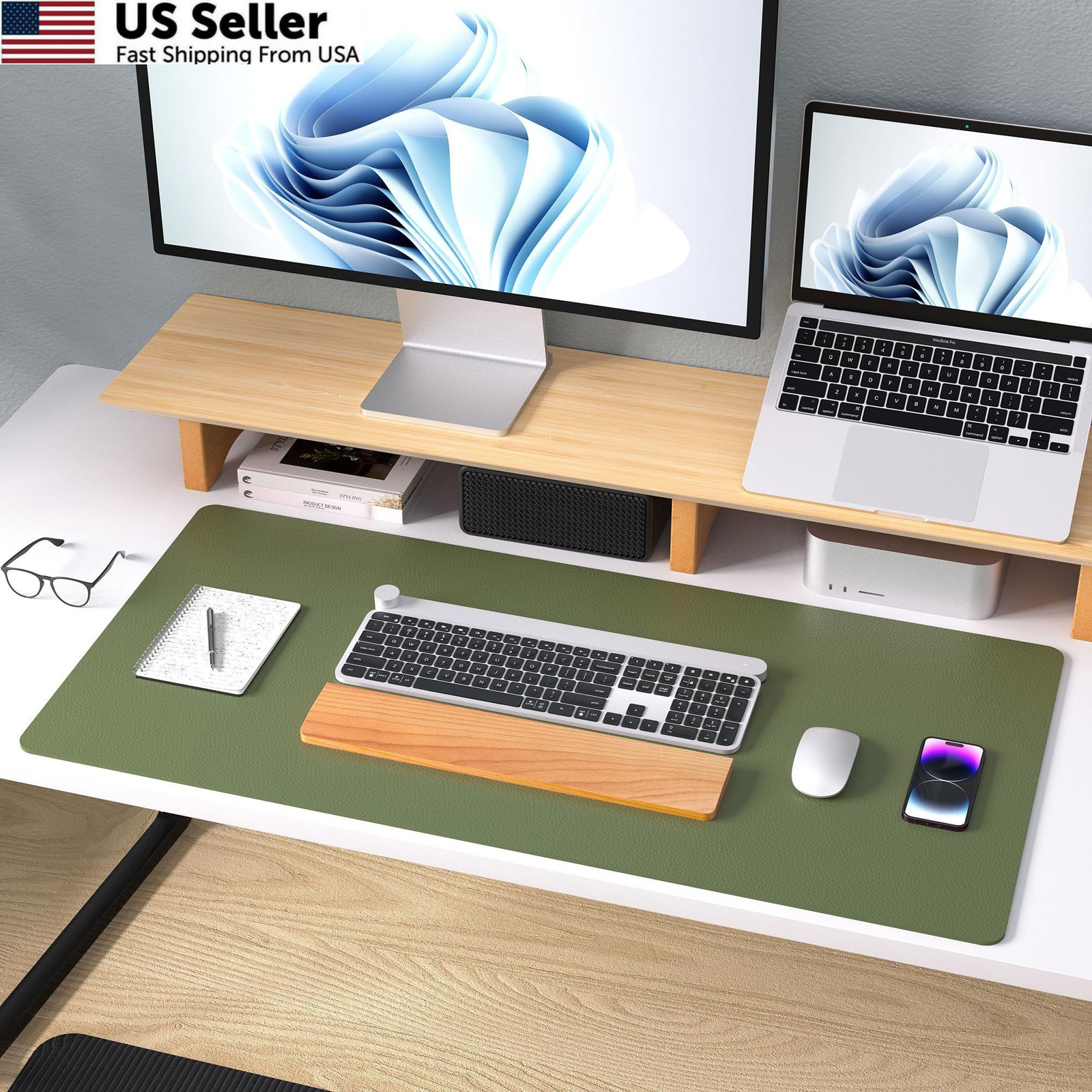 Aothia Desk Protector Mat, Mouse Pad, Non-Slip 23.6″ x 13.7″, Olive Green