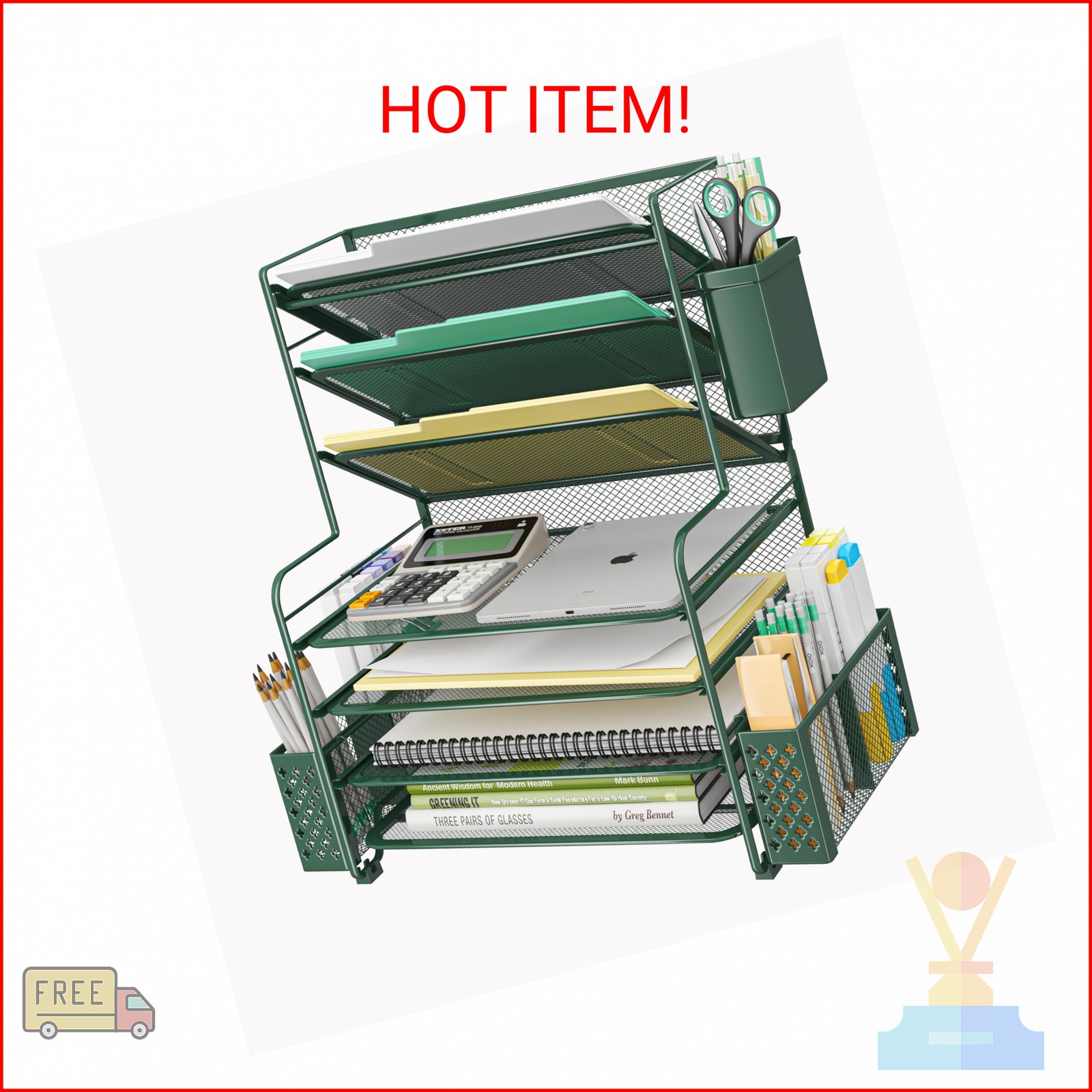 Simple Trending 7 Tier Desk File Organizer, Letter Tray Paper Organizer with Pen